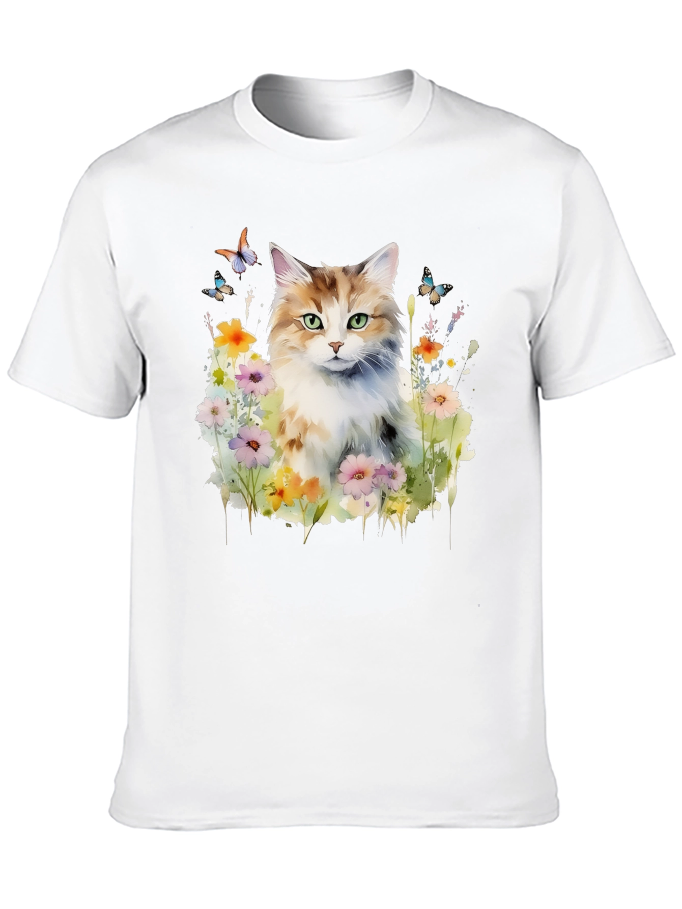 Cat & Flower Graphic Tee - Black