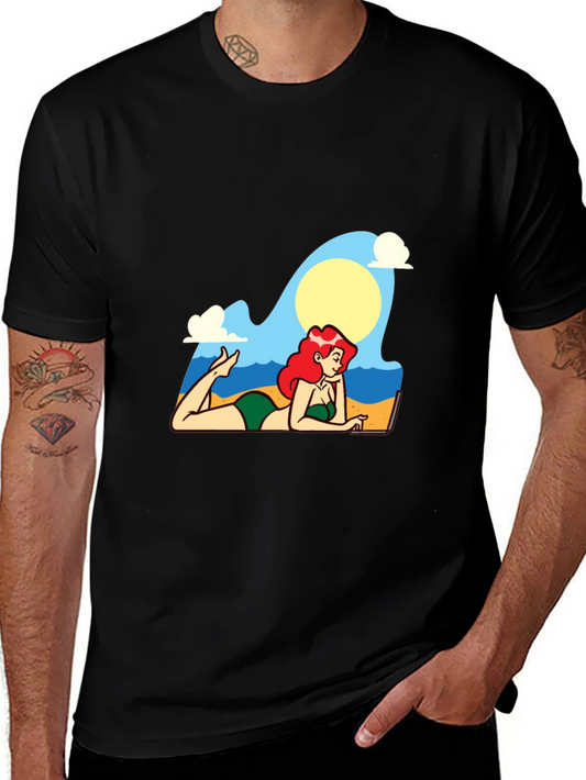 Ariel on the Beach Graphic T-Shirt - Black
