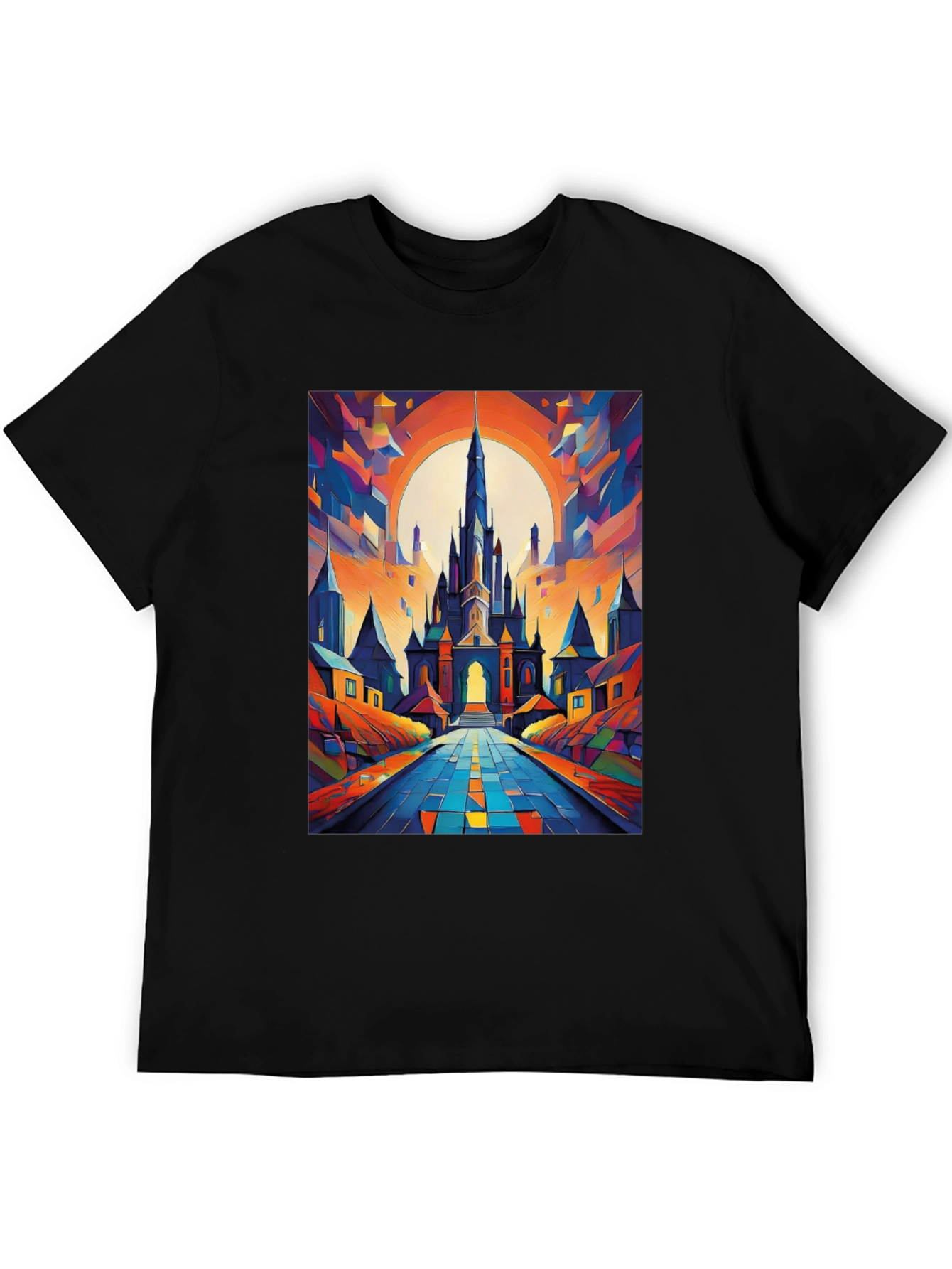 Abstract Castle Graphic Tee - Artistic Print T-Shirt