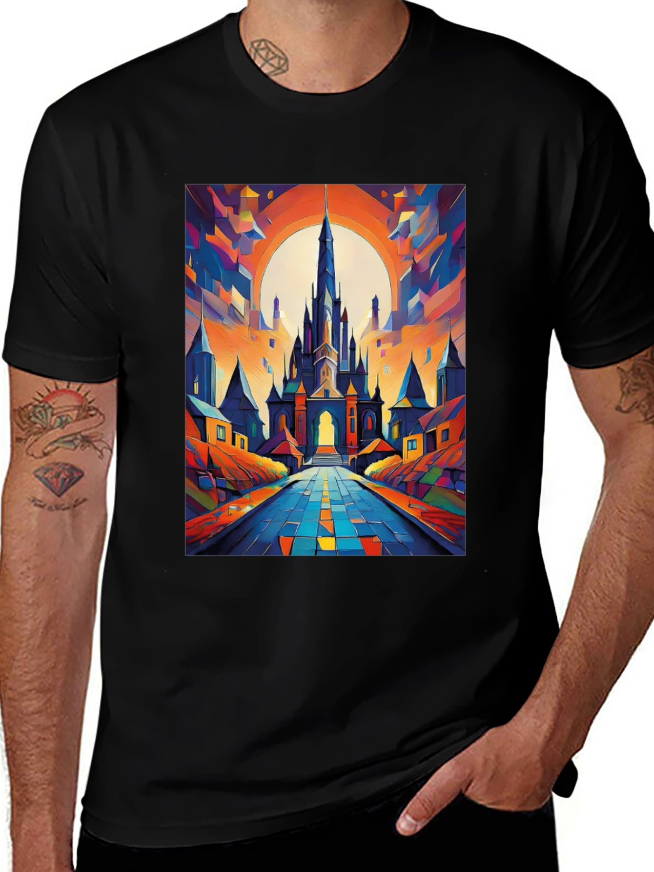 Abstract Castle Graphic Tee - Artistic Print T-Shirt