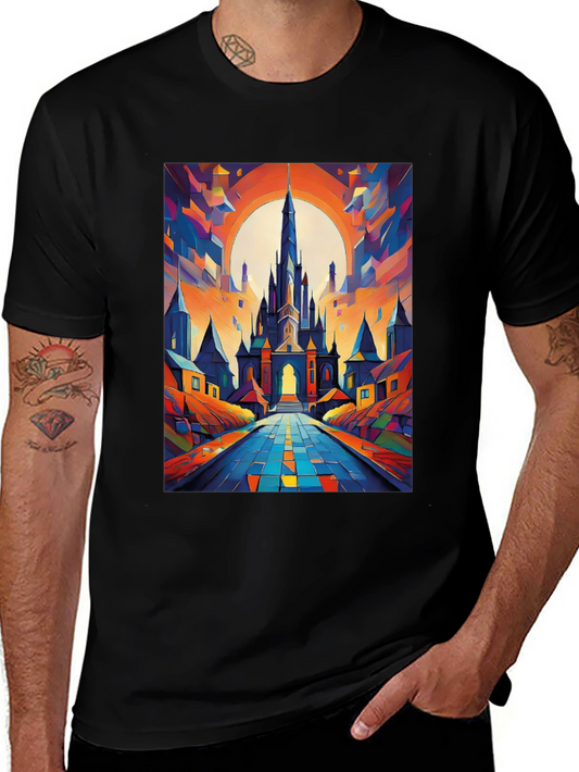 Abstract Castle Graphic Tee - Artistic Print T-Shirt