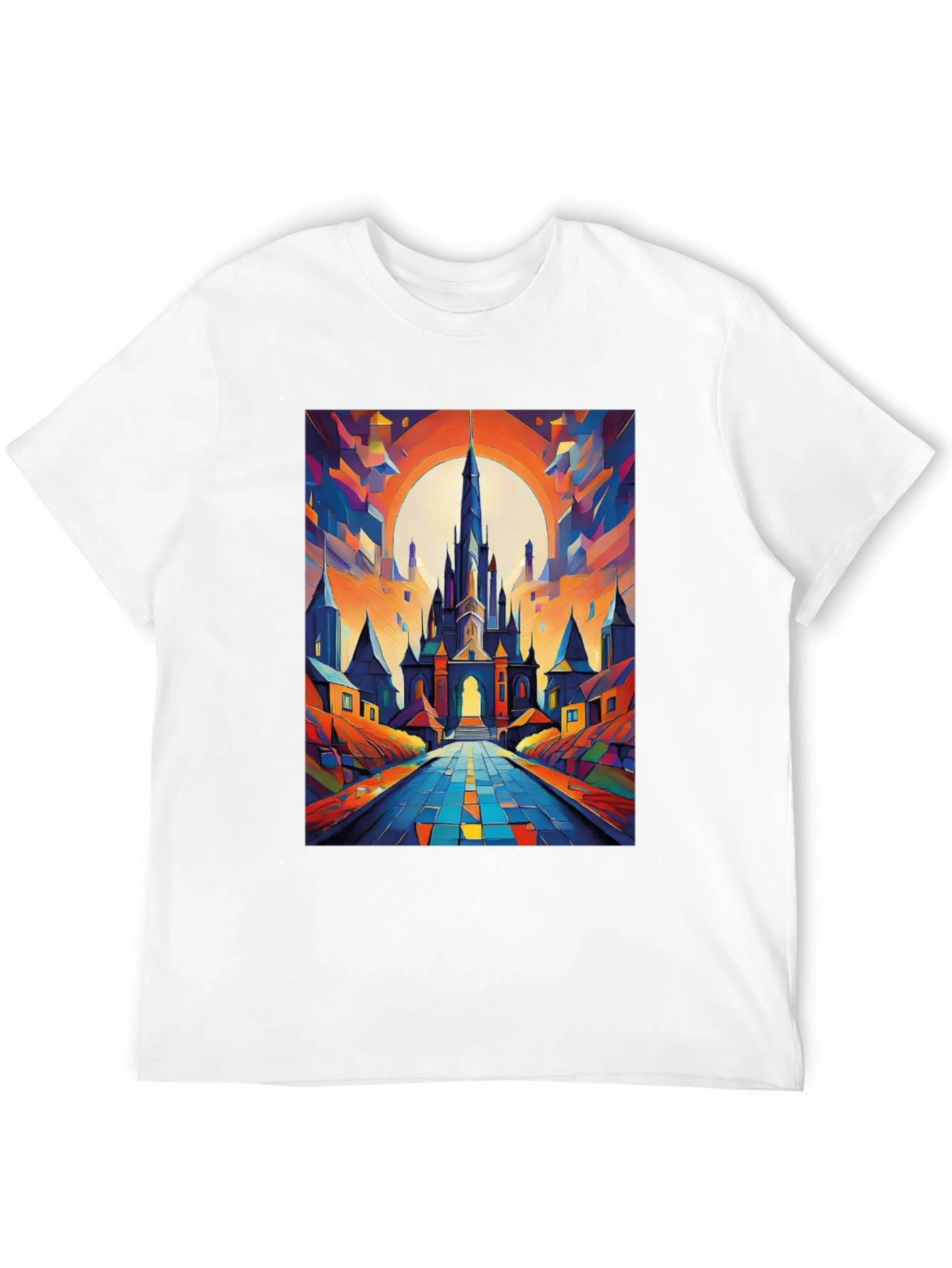 Abstract Castle Graphic Tee - Artistic Print T-Shirt