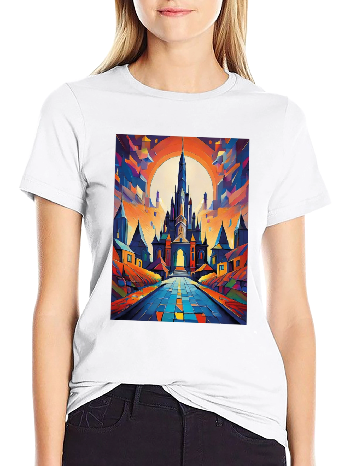 Abstract Castle Graphic Tee - Artistic Print T-Shirt