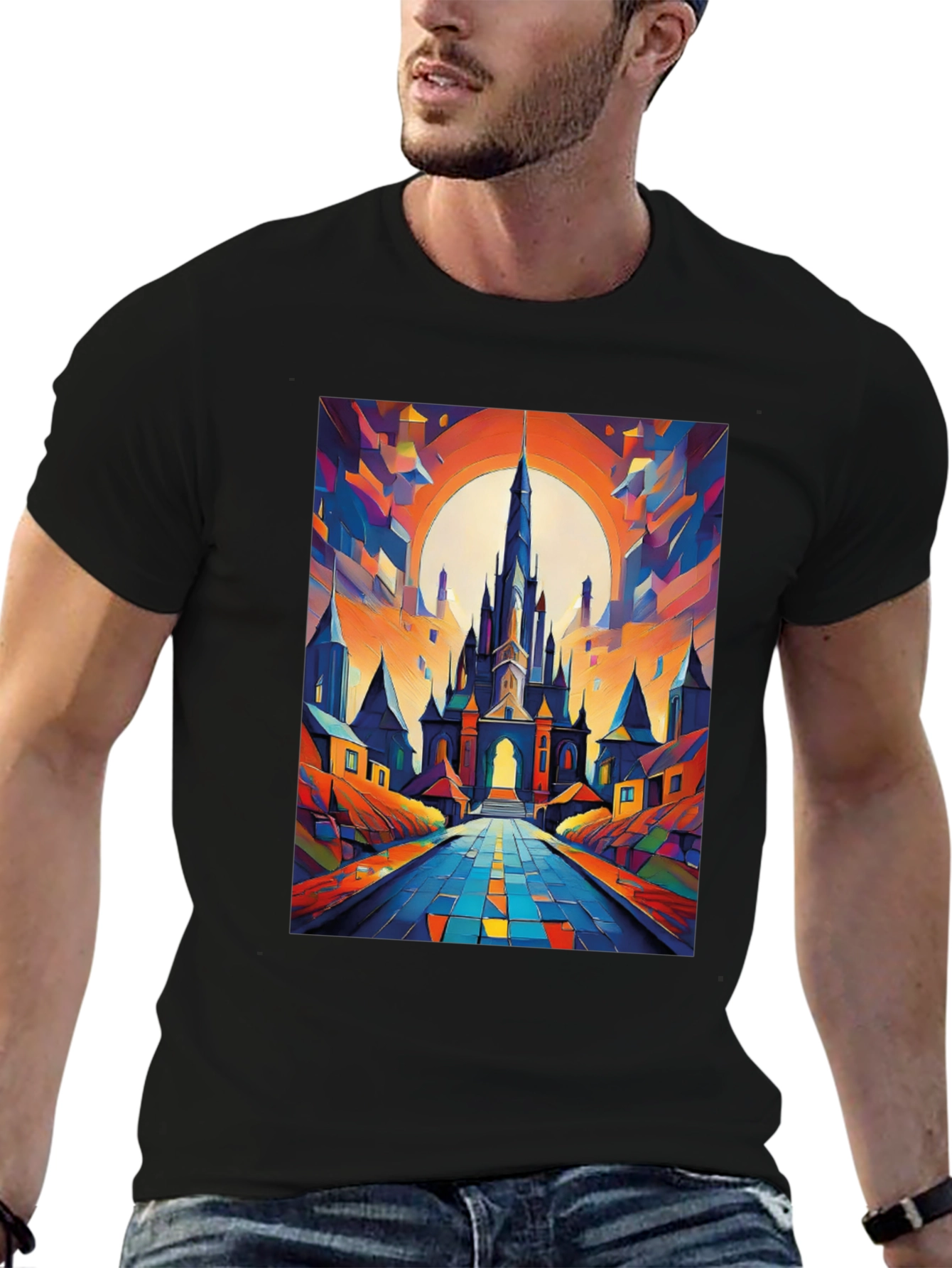Abstract Castle Graphic Tee - Artistic Print T-Shirt