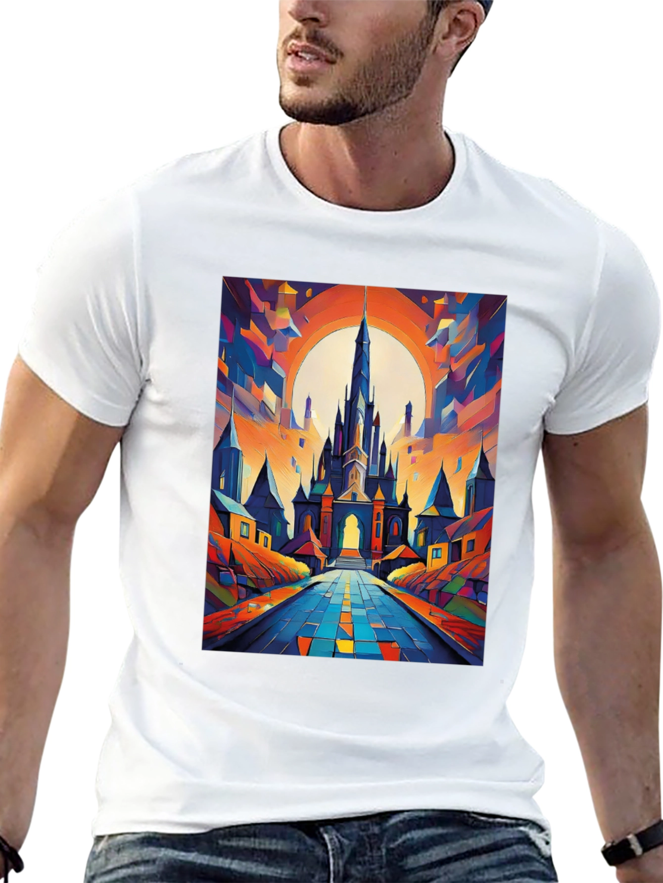 Abstract Castle Graphic Tee - Artistic Print T-Shirt