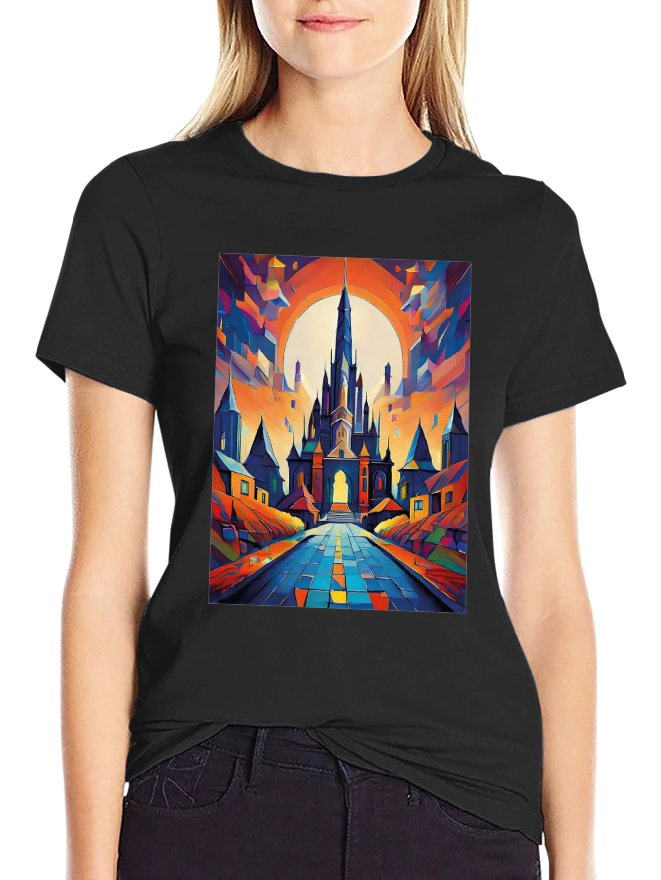 Abstract Castle Graphic Tee - Artistic Print T-Shirt