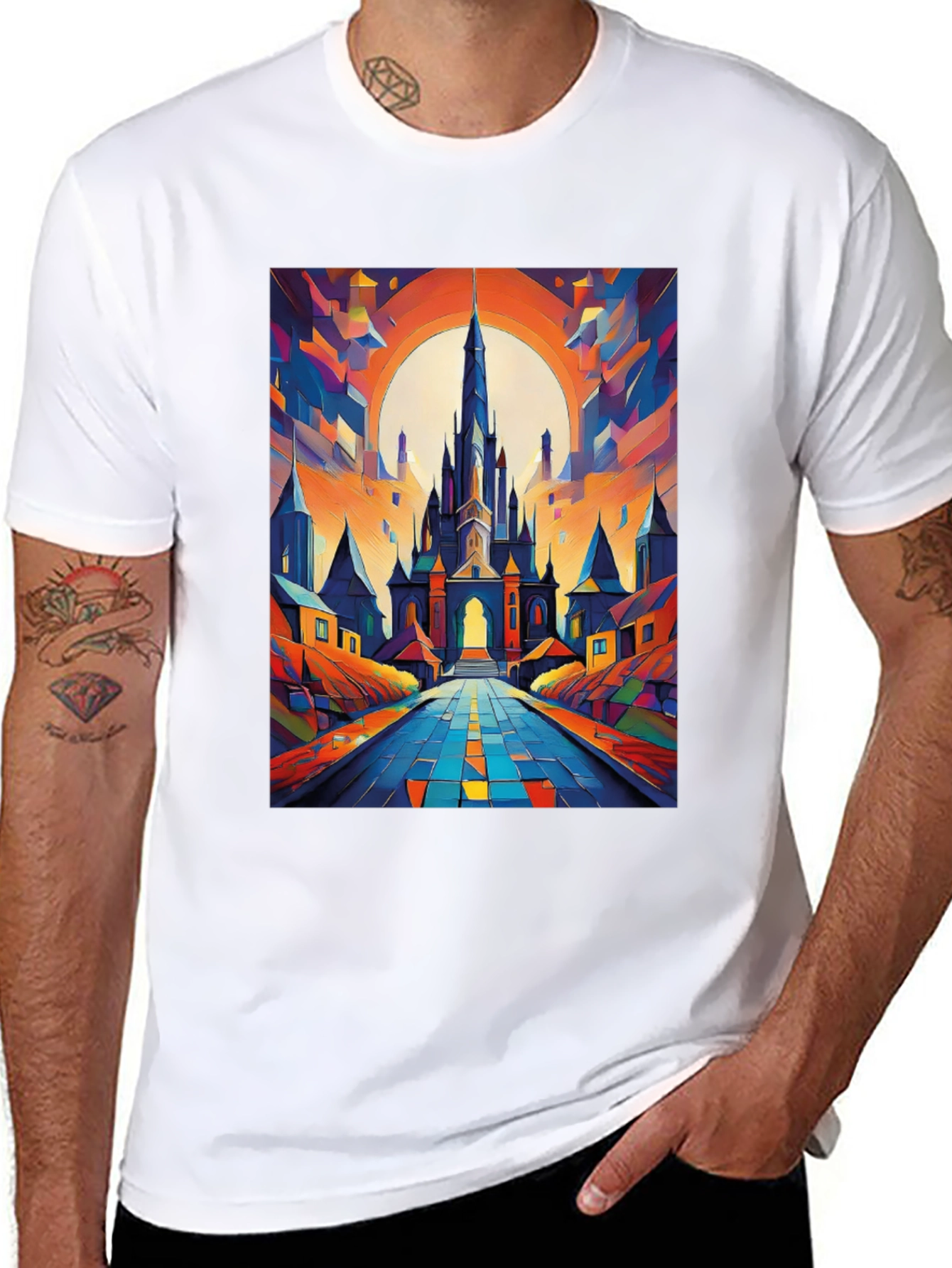 Abstract Castle Graphic Tee - Artistic Print T-Shirt