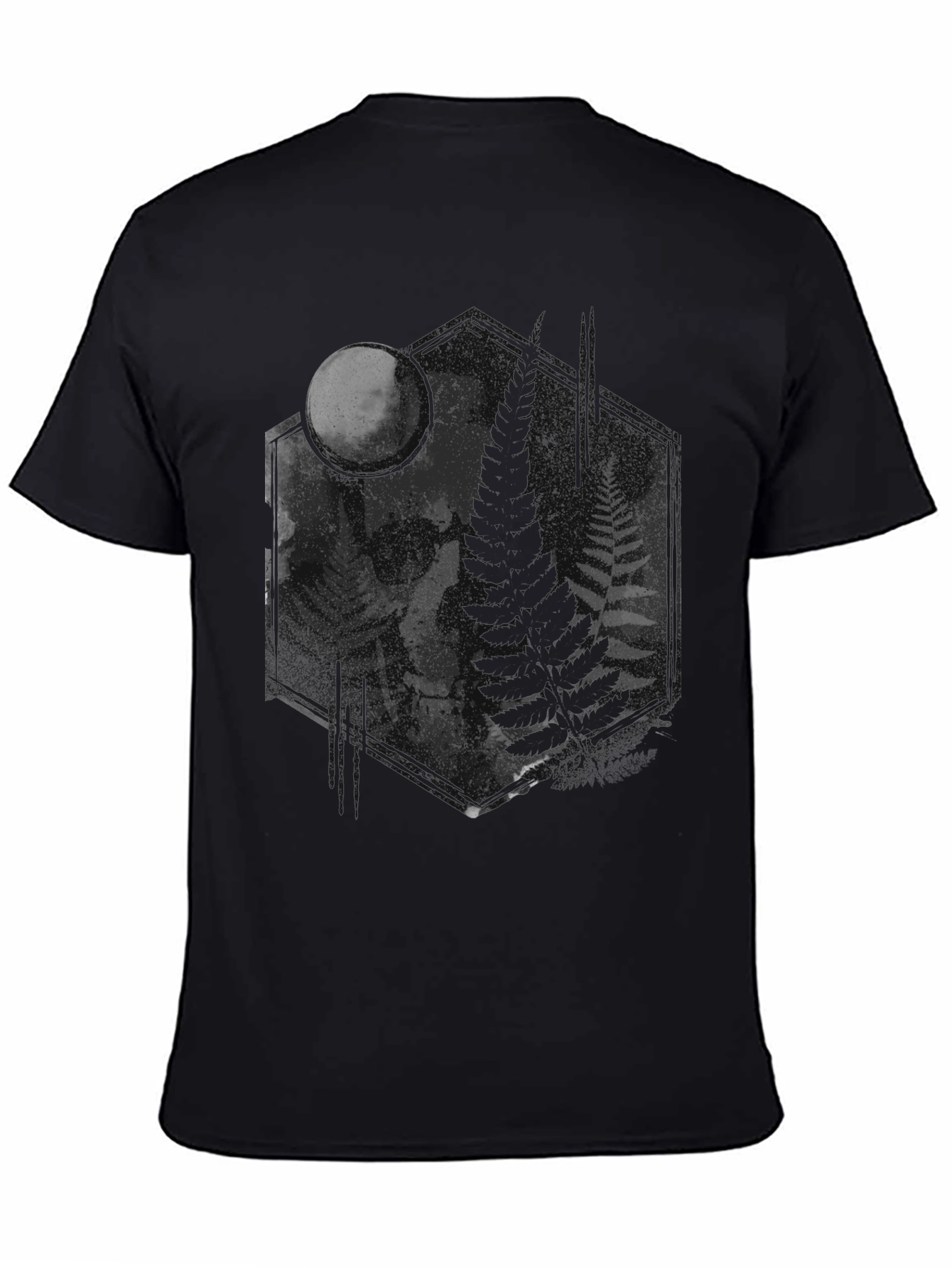 Dark Moon Skull Fern Graphic Tee - Black