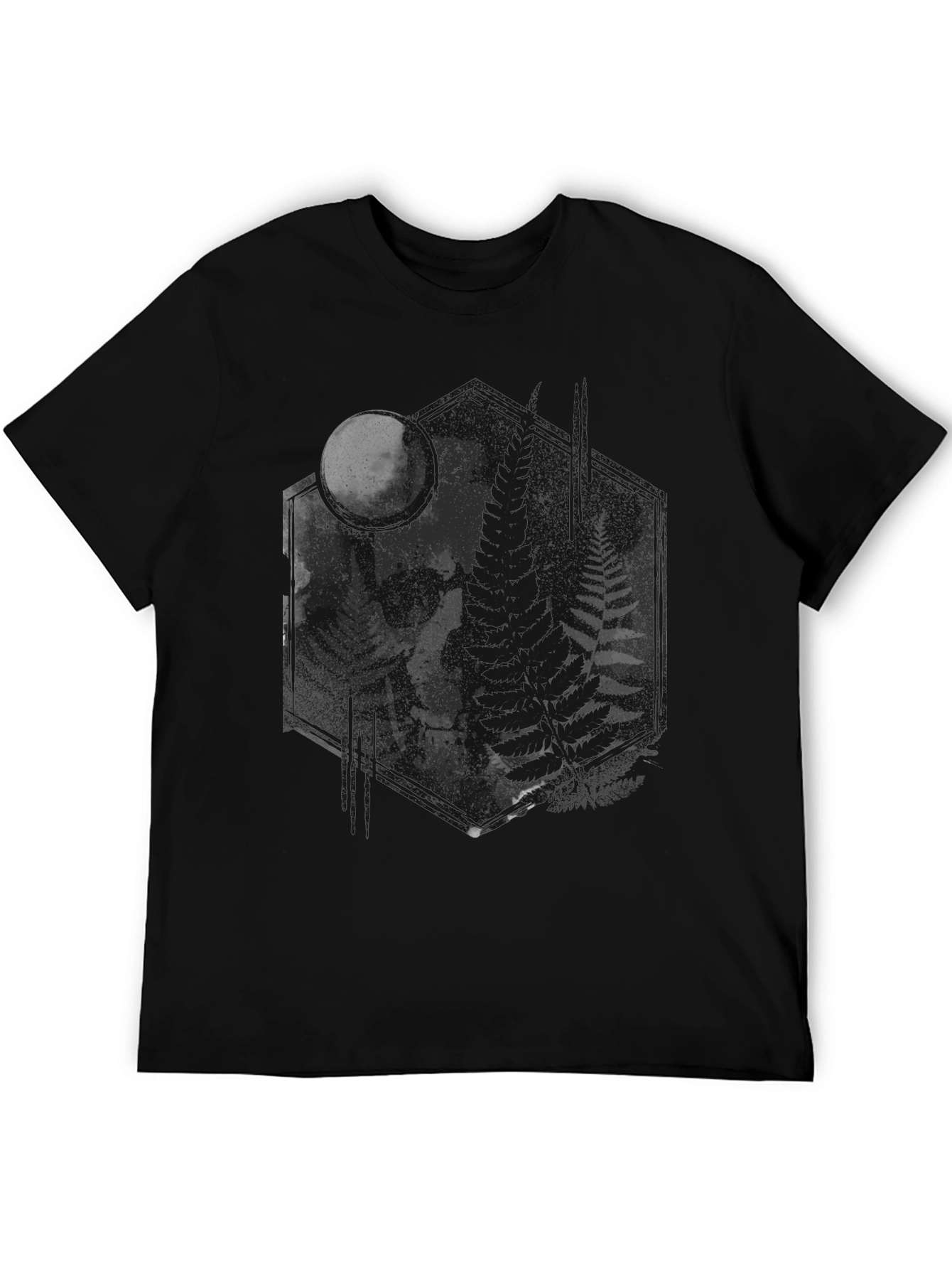 Dark Moon Skull Fern Graphic Tee - Black