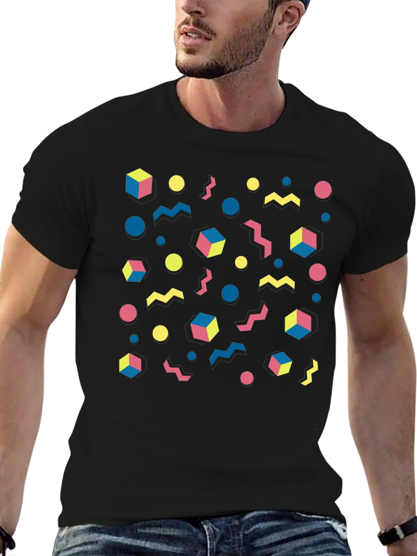 Retro 80s Pattern Graphic Tee - Black