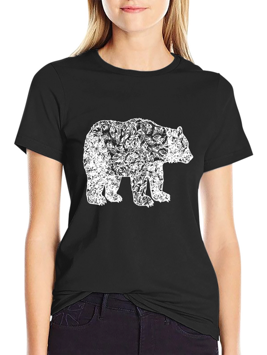 Bear Floral Print Black T-Shirt