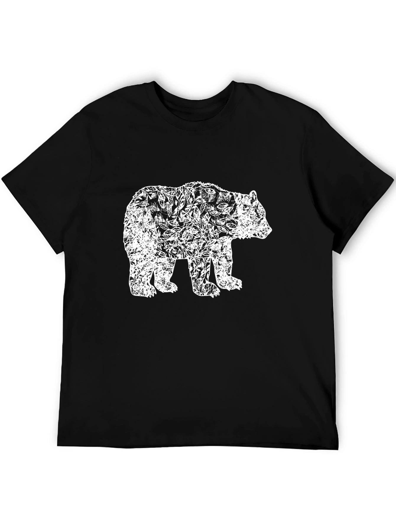Bear Floral Print Black T-Shirt