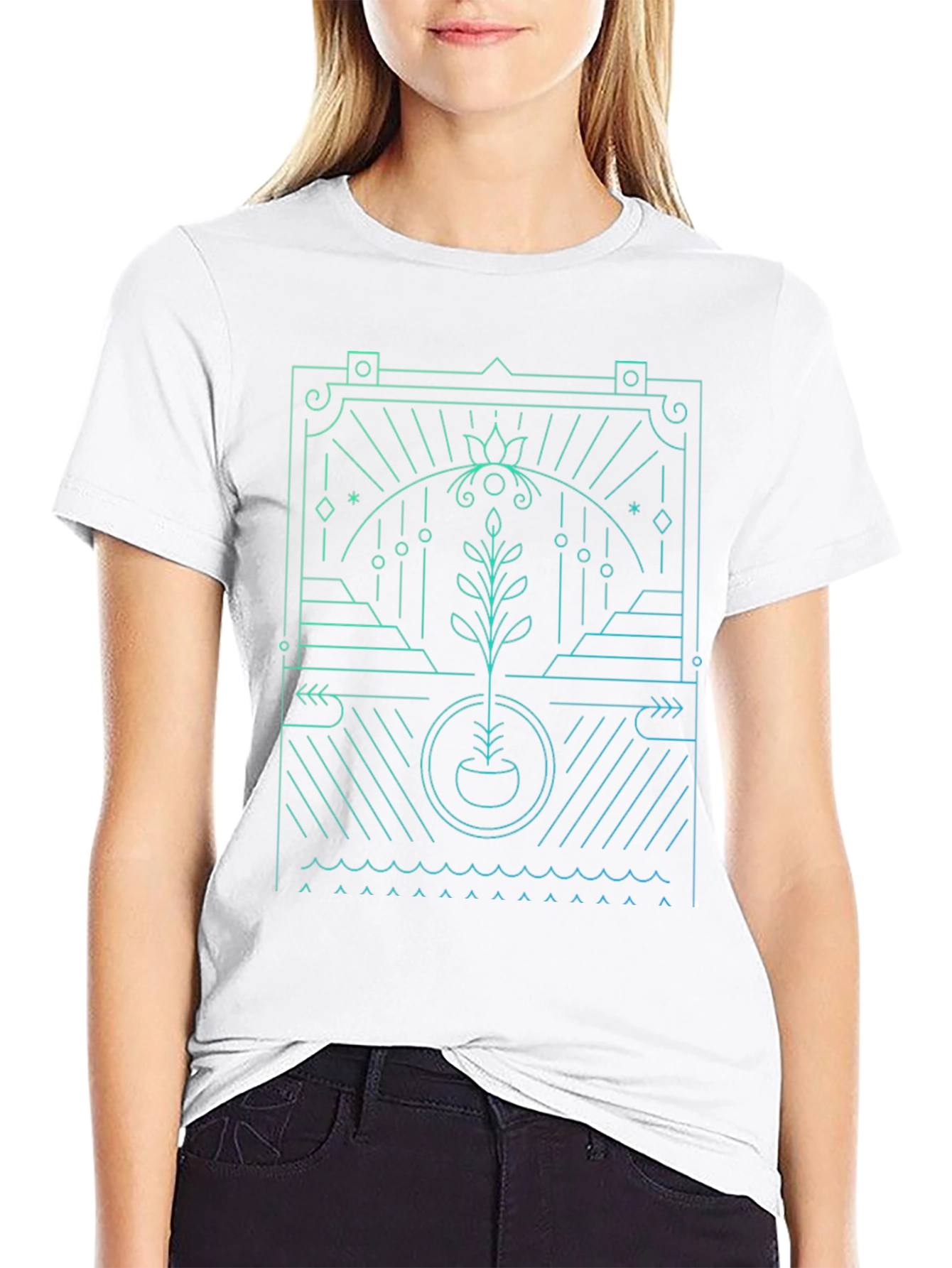 Abstract Plant Graphic Black T-Shirt