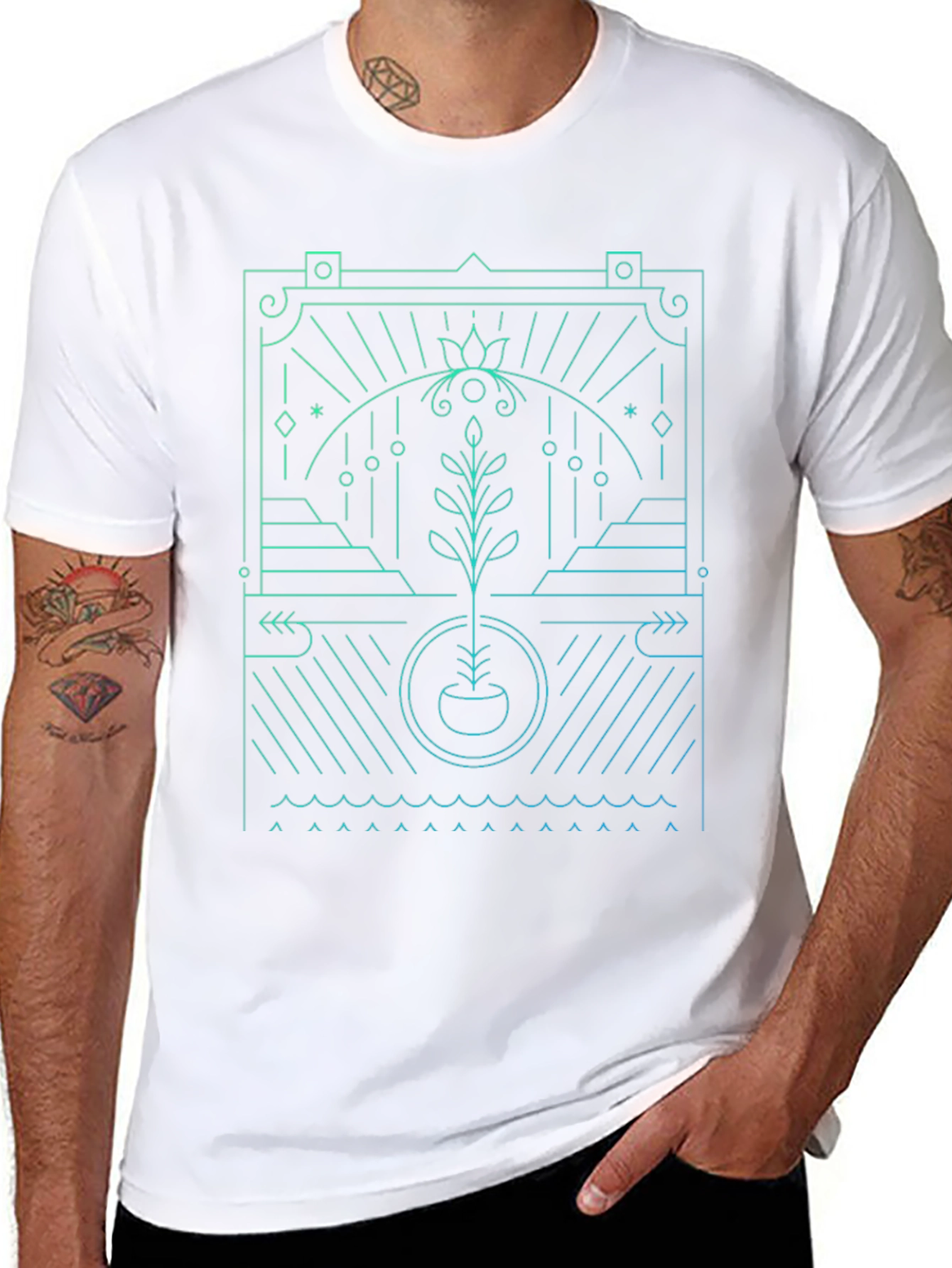 Abstract Plant Graphic Black T-Shirt