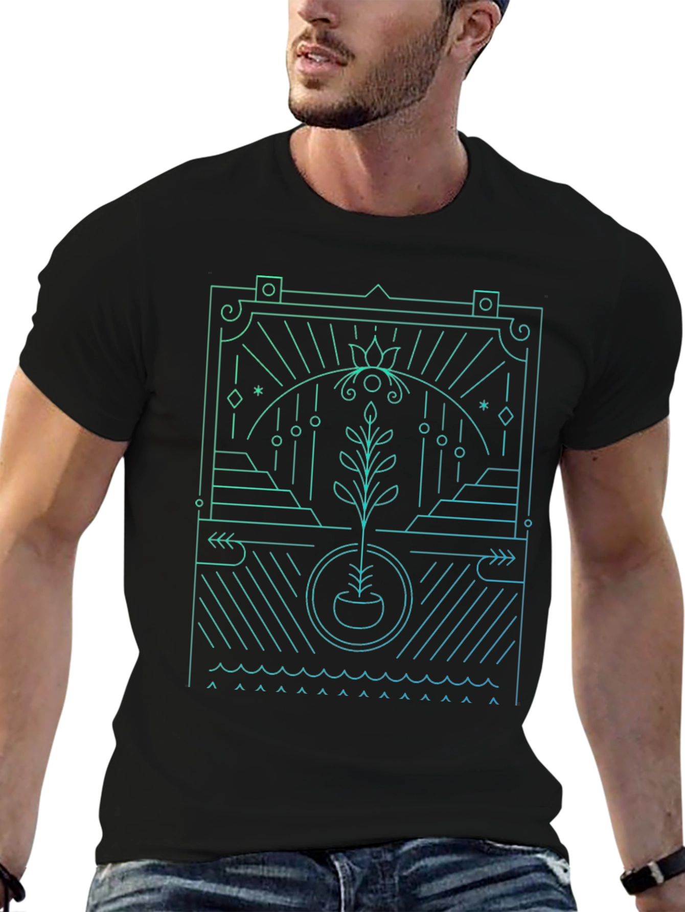 Abstract Plant Graphic Black T-Shirt