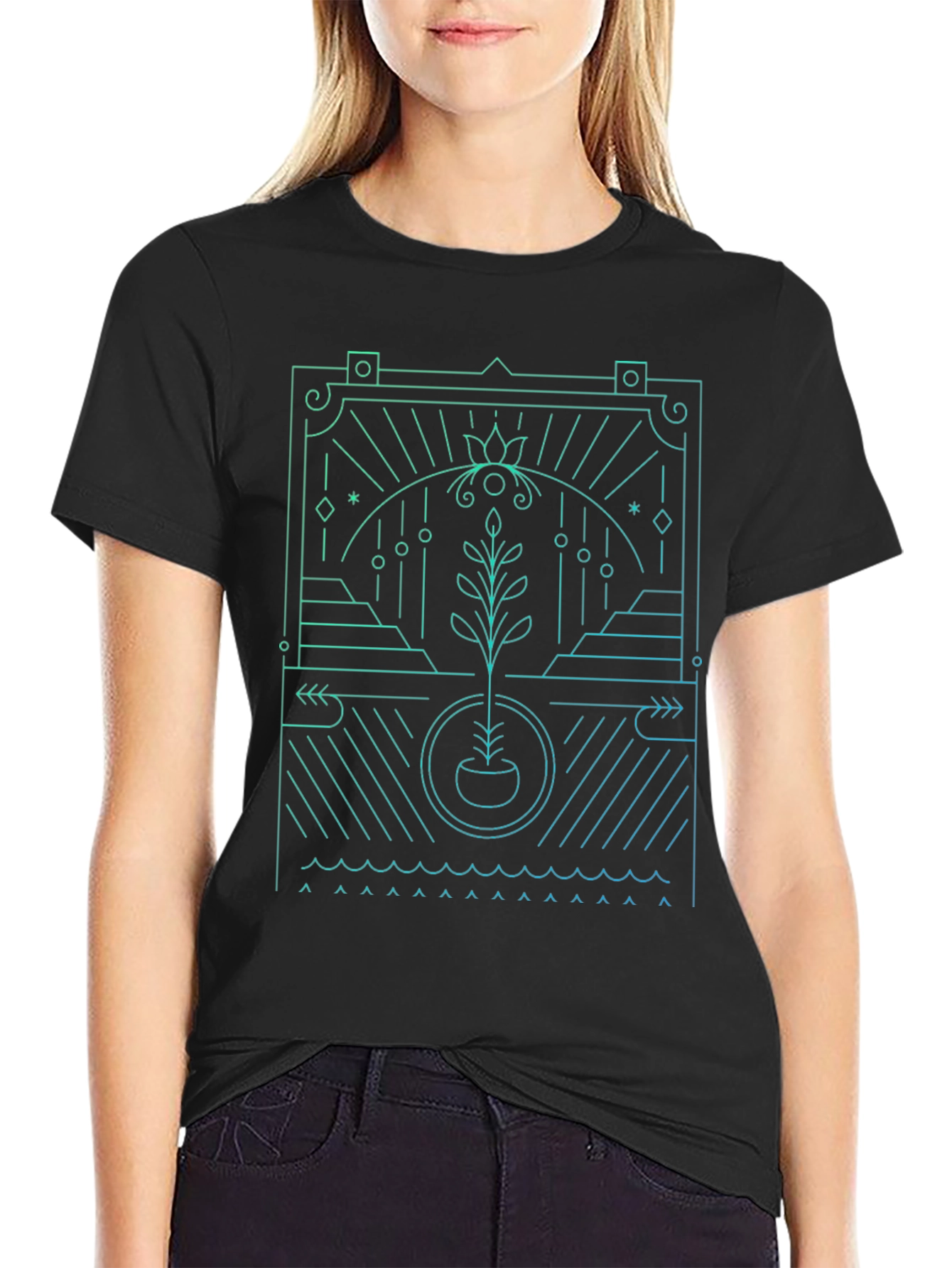 Abstract Plant Graphic Black T-Shirt