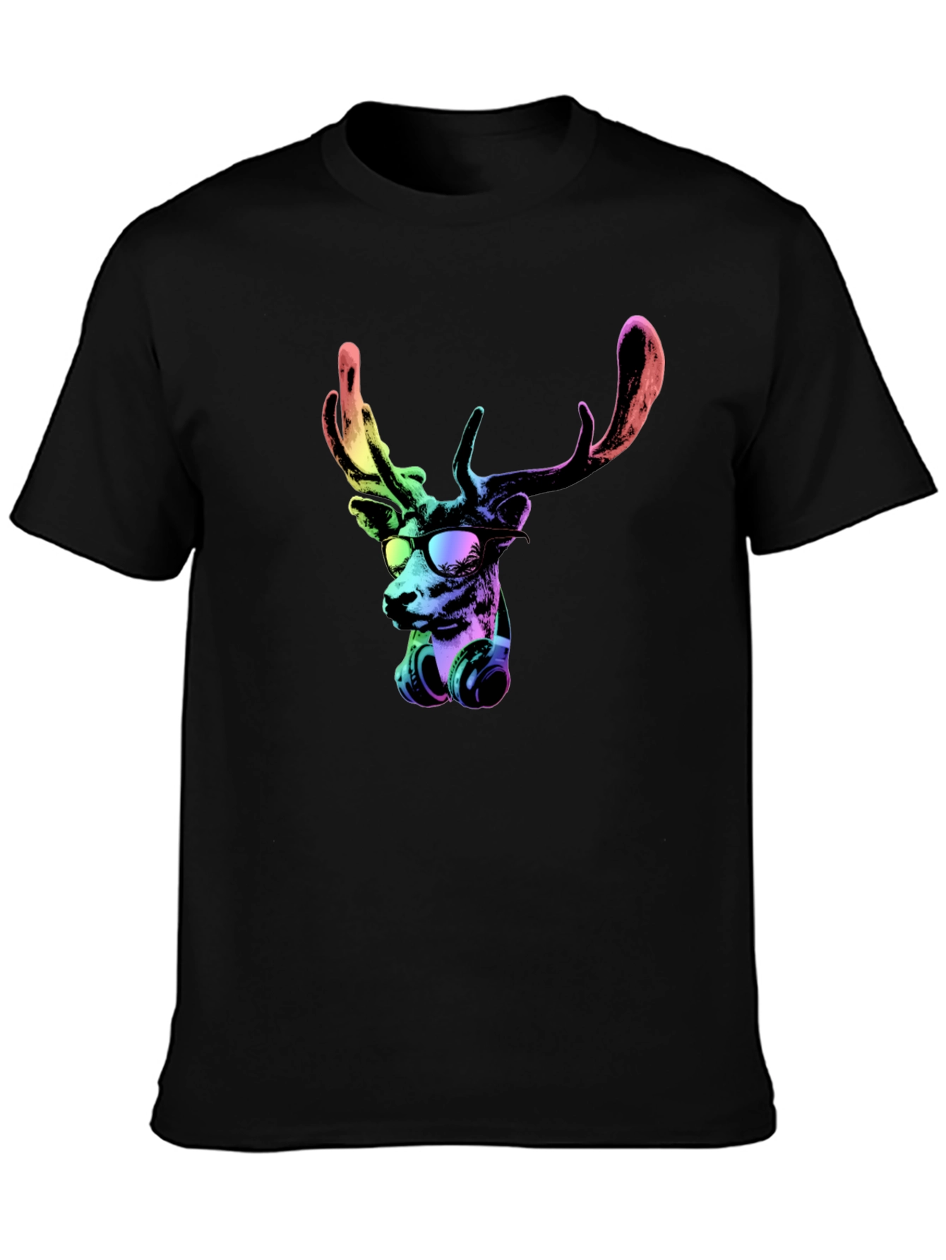 Cool Deer Graphic Tee - Black Cotton T-Shirt