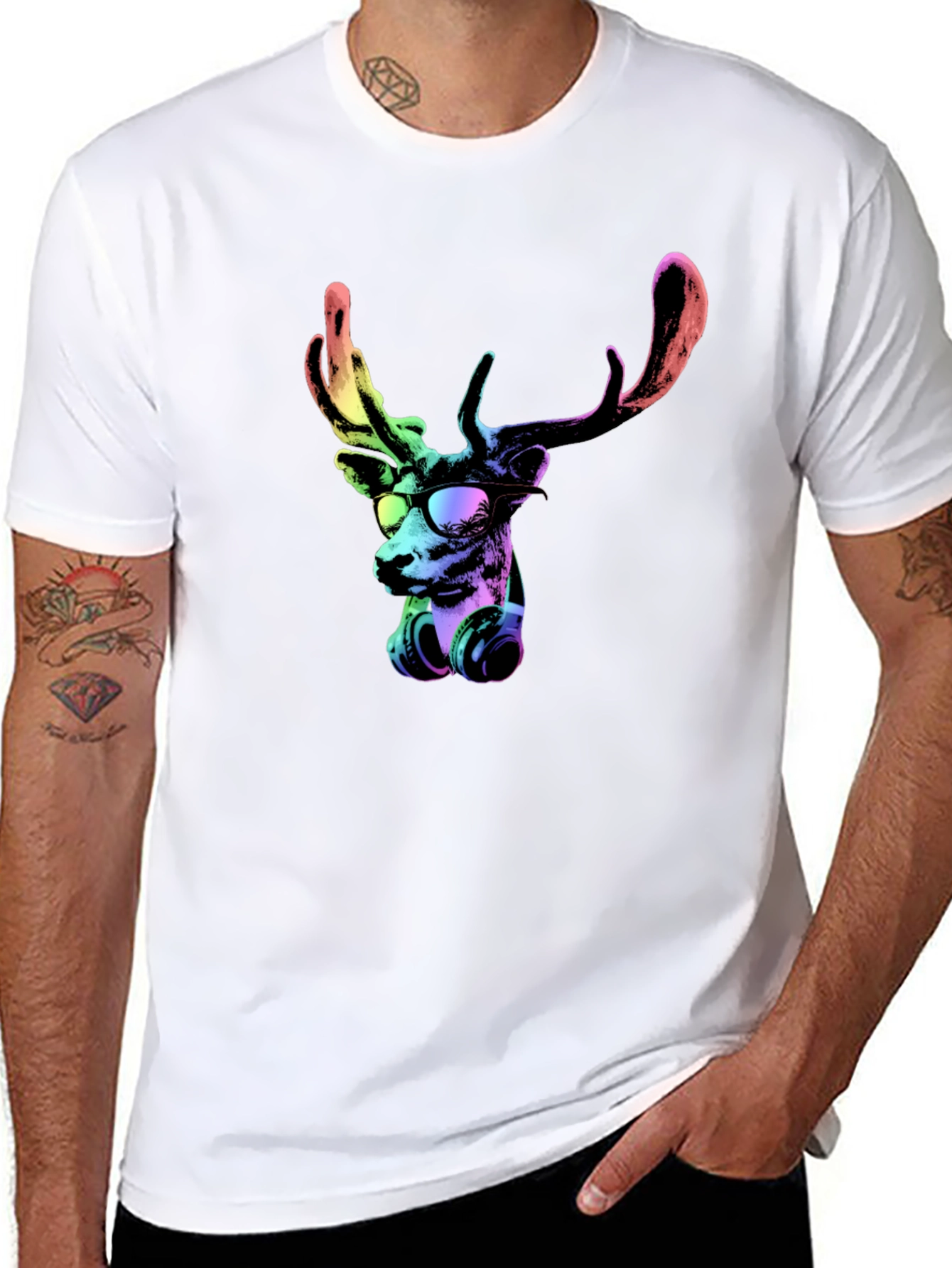 Cool Deer Graphic Tee - Black Cotton T-Shirt