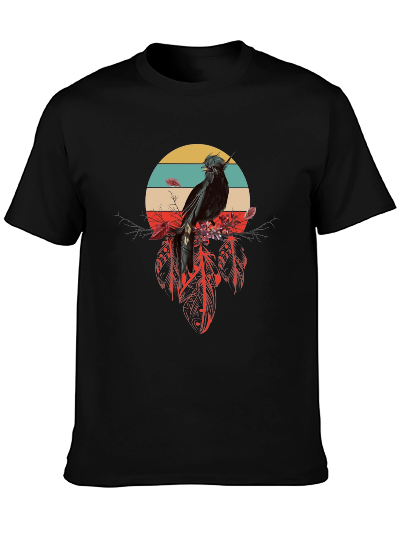 Raven Feather Dream T-Shirt - Retro Bird Design