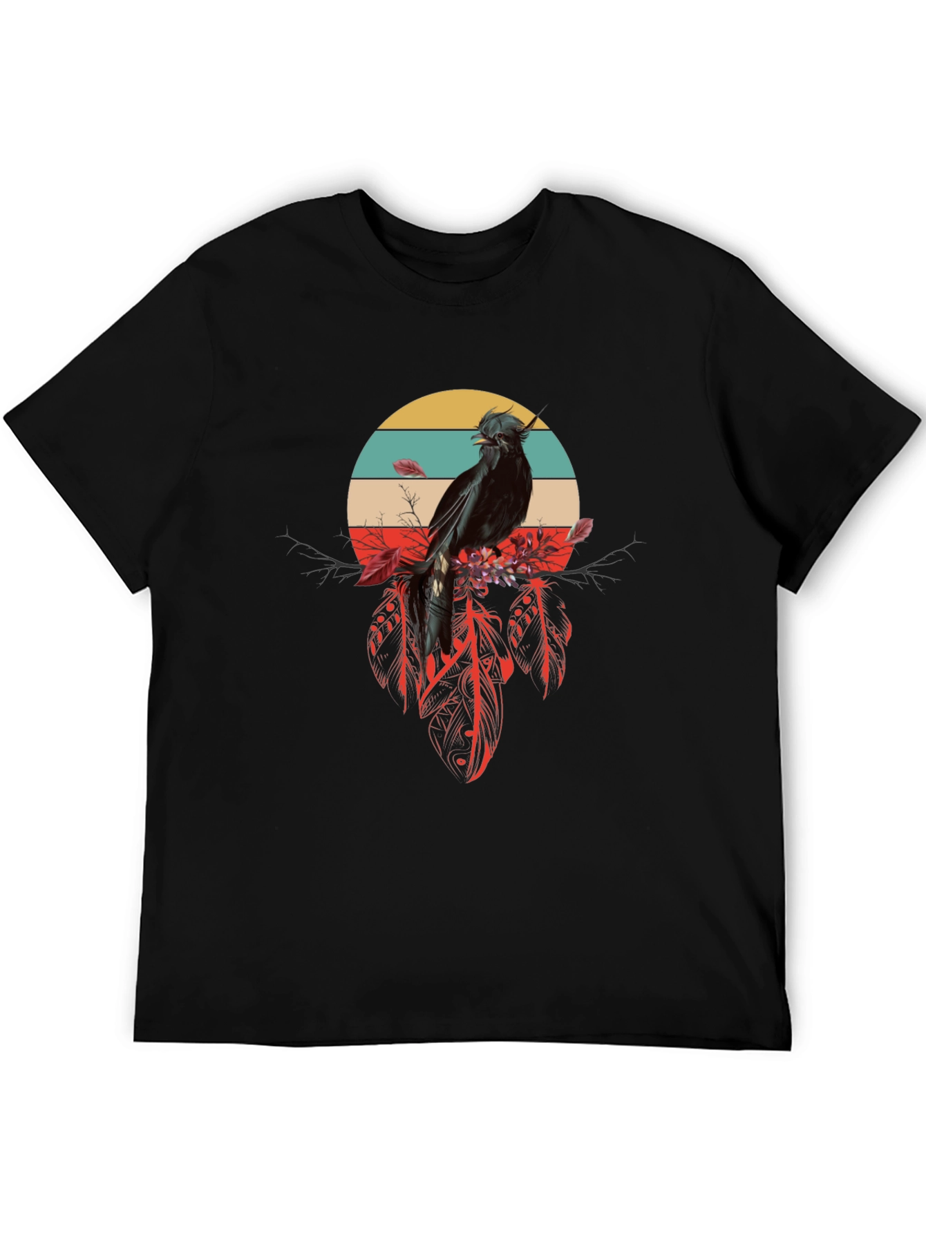 Raven Feather Dream T-Shirt - Retro Bird Design