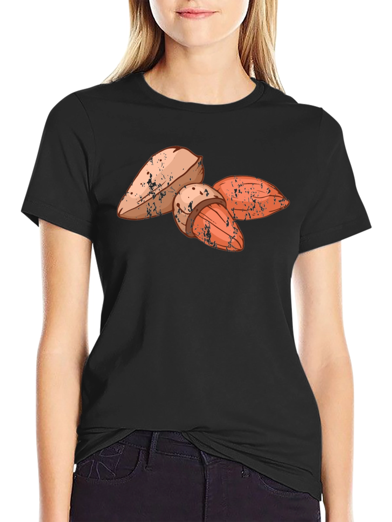 Almond Graphic Print Black T-Shirt