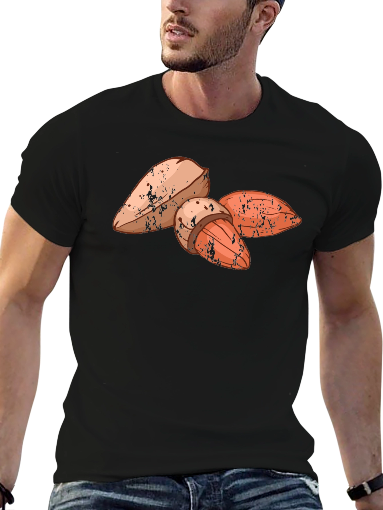 Almond Graphic Print Black T-Shirt