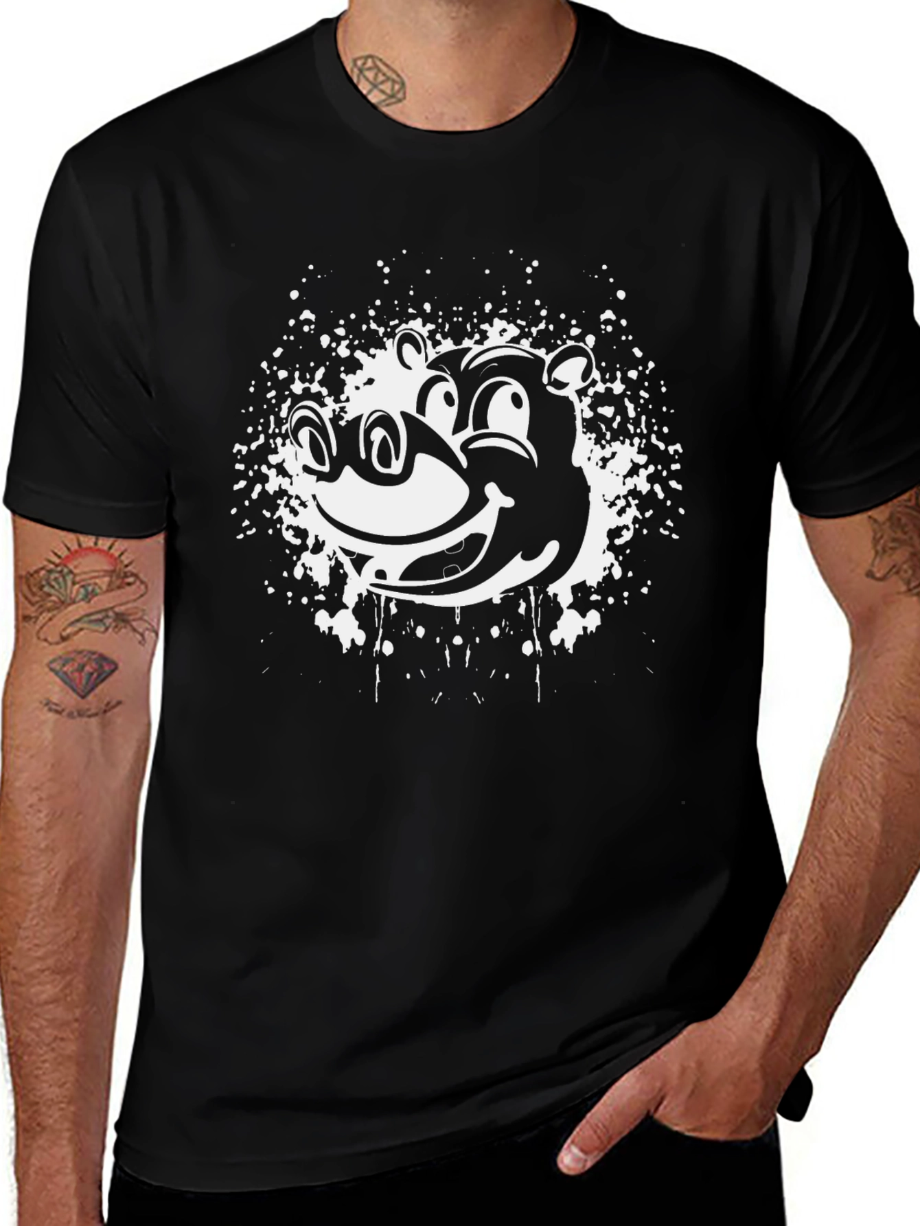 Funky Hippo Graphic Tee - Black Cotton T-Shirt