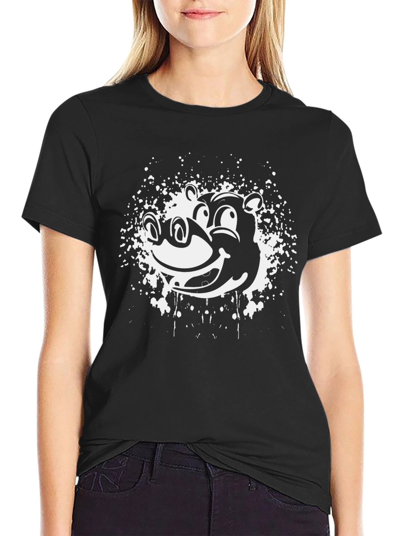 Funky Hippo Graphic Tee - Black Cotton T-Shirt