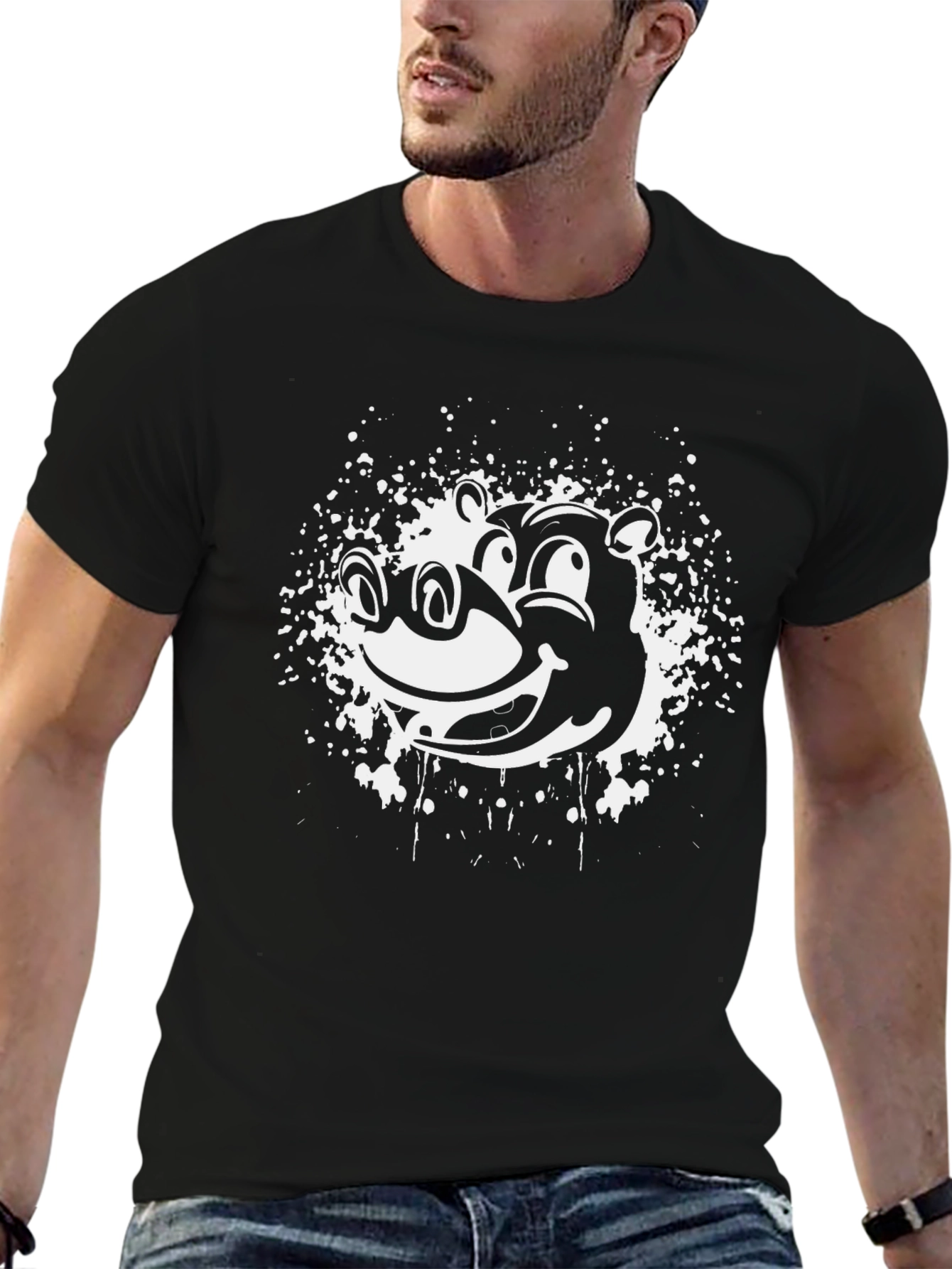 Funky Hippo Graphic Tee - Black Cotton T-Shirt