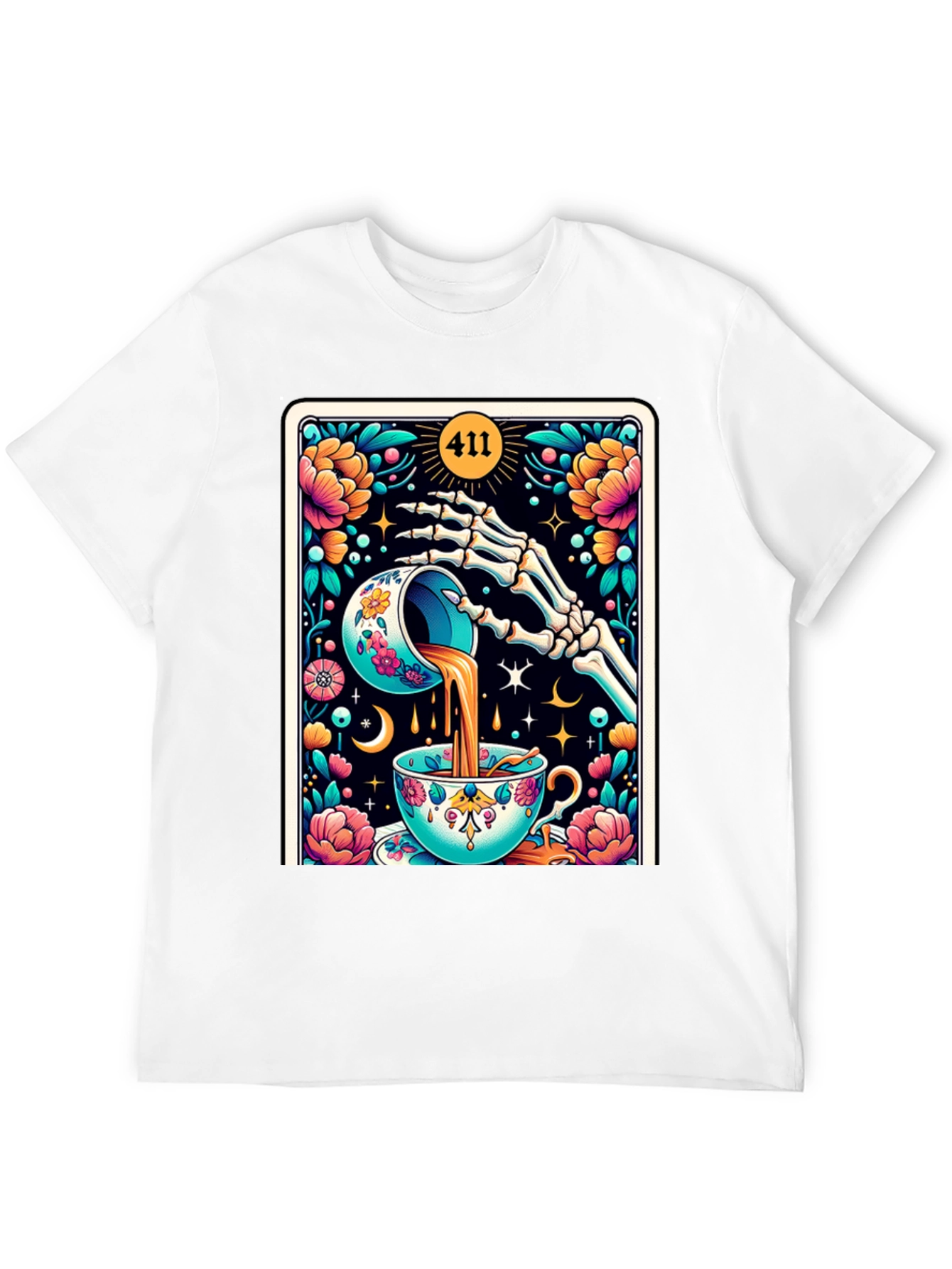 Floral Skeleton Tea Cup Tarot Graphic Tee