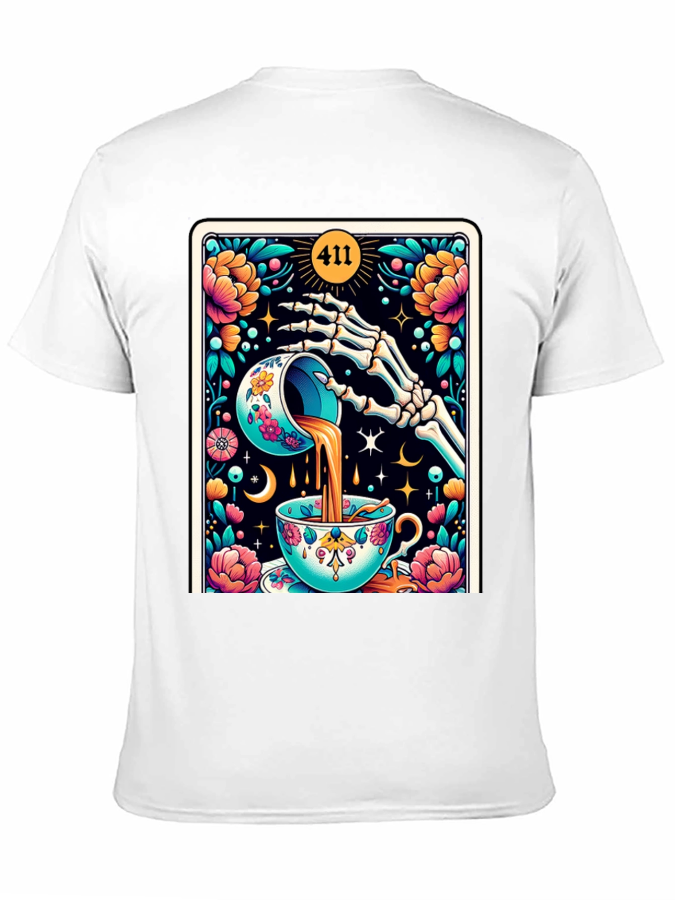 Floral Skeleton Tea Cup Tarot Graphic Tee