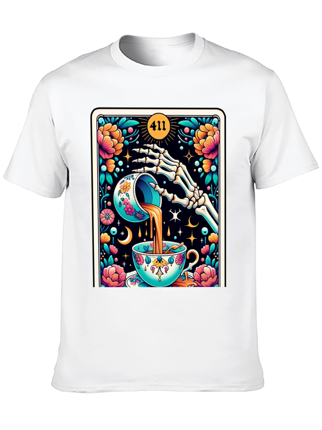 Floral Skeleton Tea Cup Tarot Graphic Tee