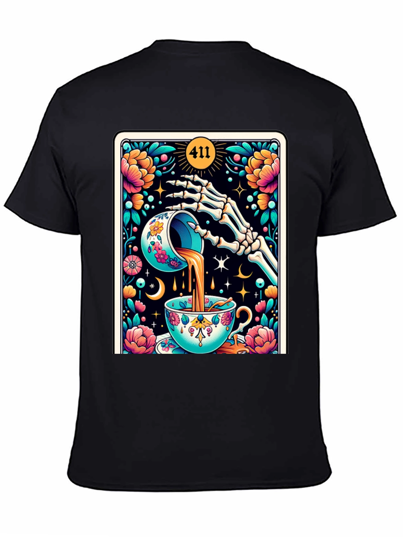 Floral Skeleton Tea Cup Tarot Graphic Tee