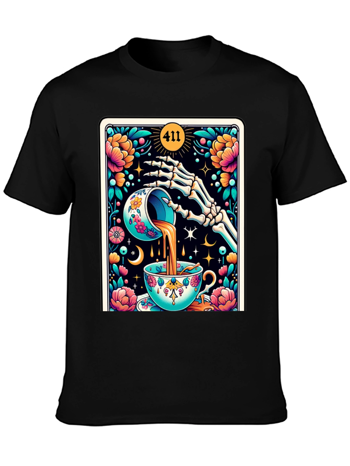 Floral Skeleton Tea Cup Tarot Graphic Tee