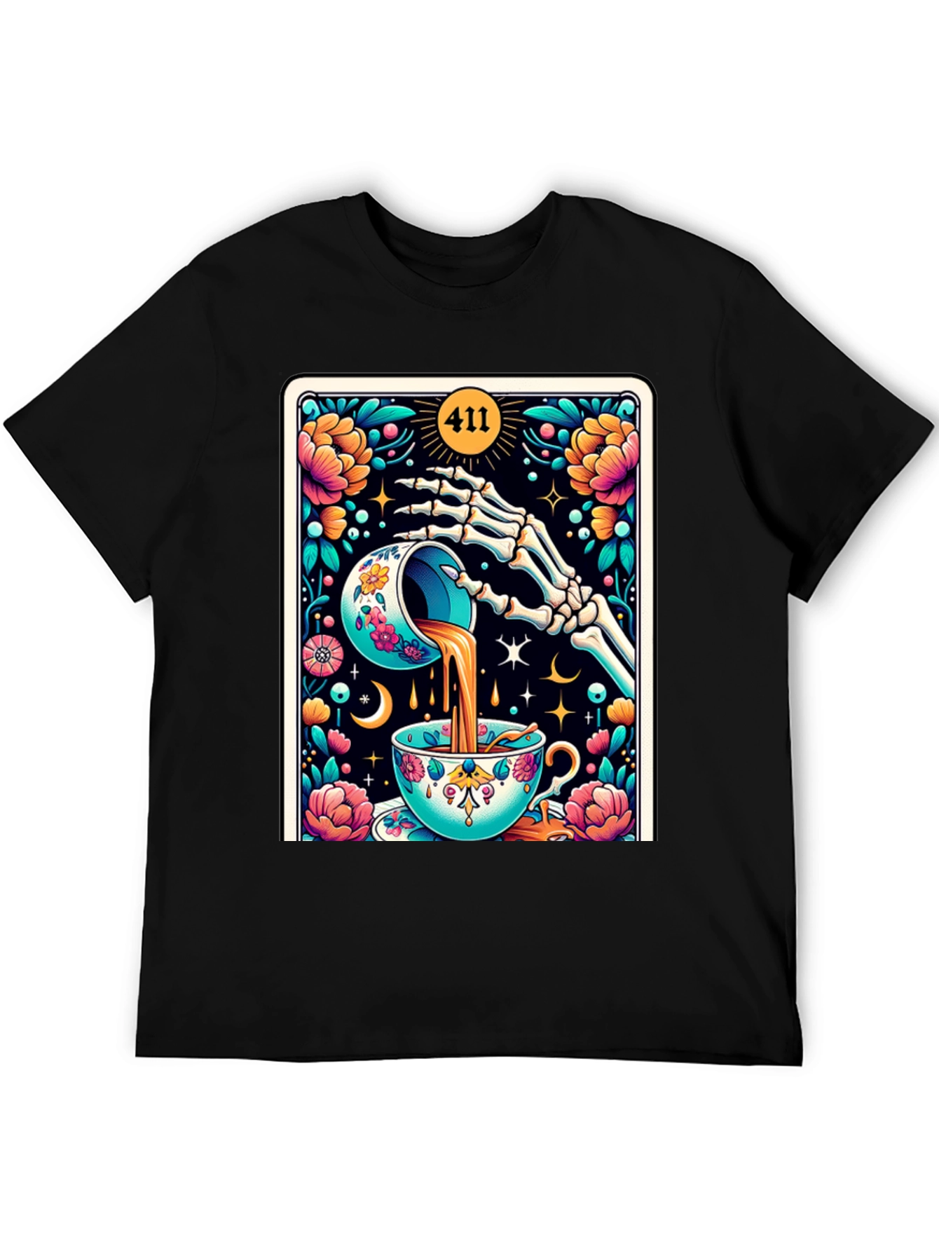 Floral Skeleton Tea Cup Tarot Graphic Tee