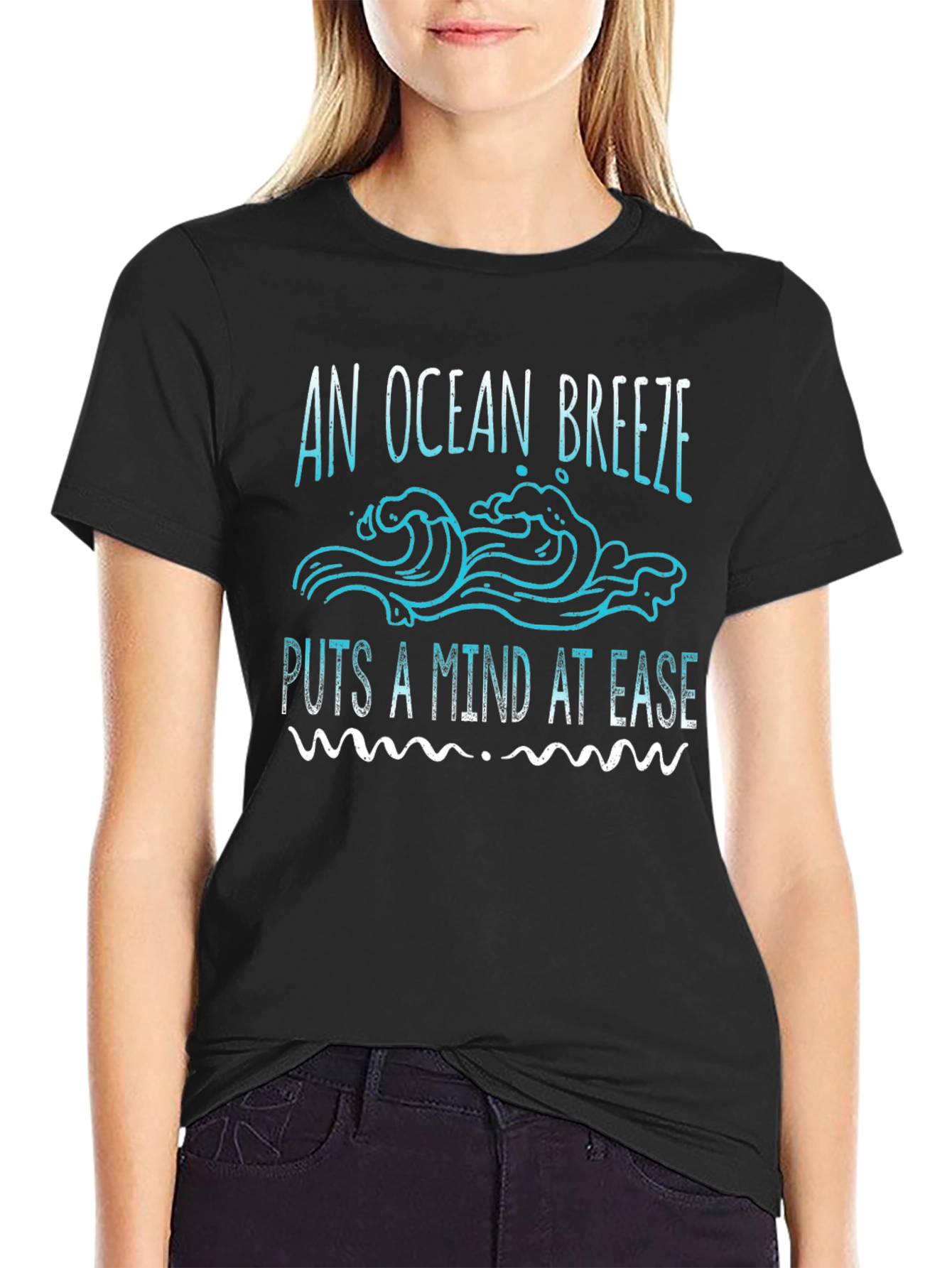 Ocean Breeze Graphic Tee - Relaxed Fit Black T-Shirt