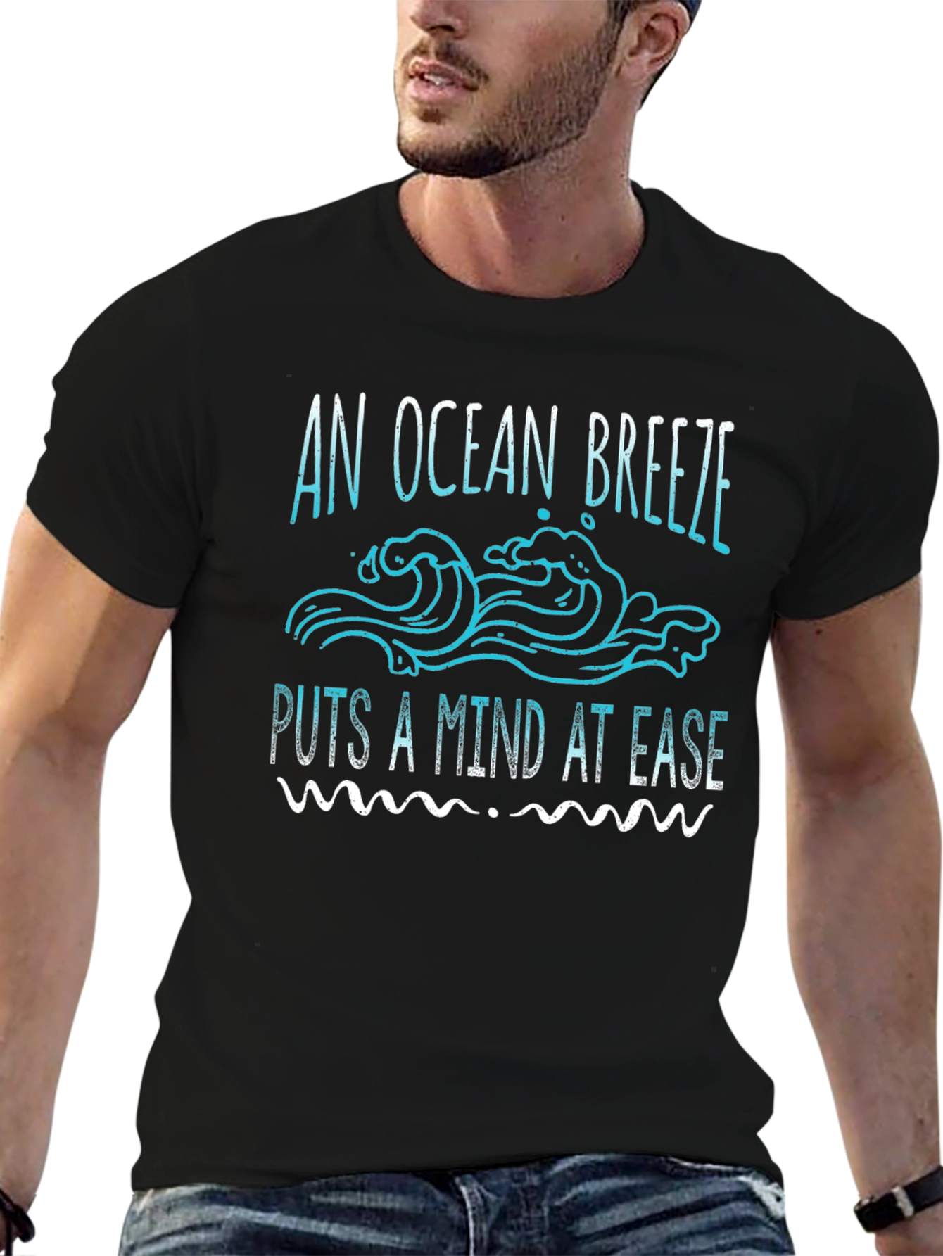 Ocean Breeze Graphic Tee - Relaxed Fit Black T-Shirt