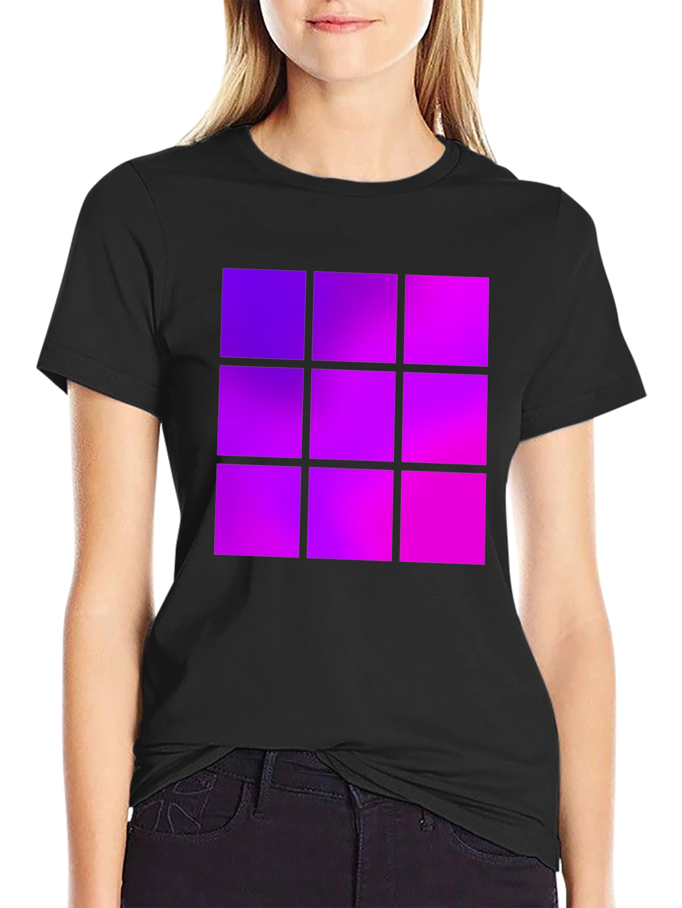 Gradient Squares Graphic Black Tee