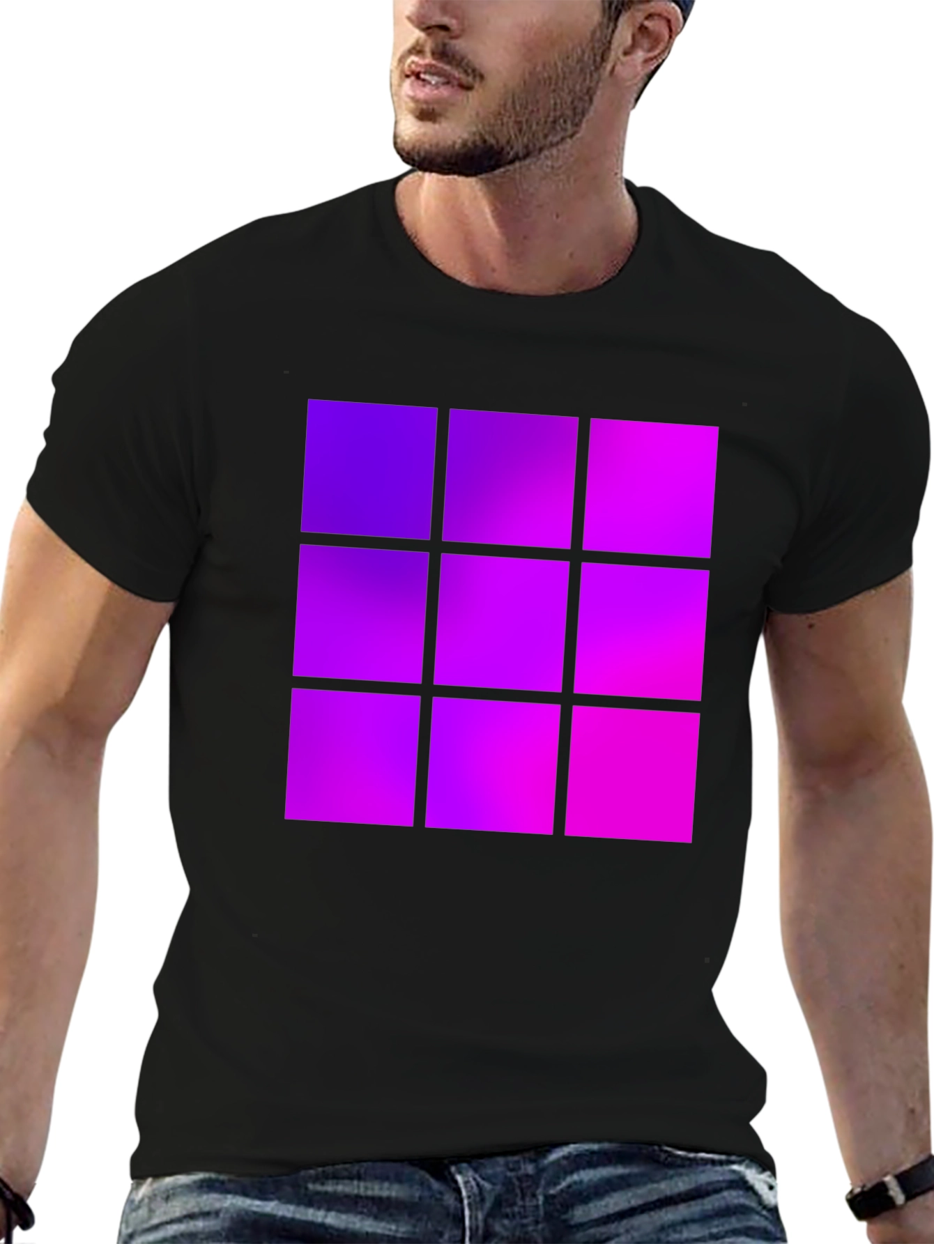 Gradient Squares Graphic Black Tee