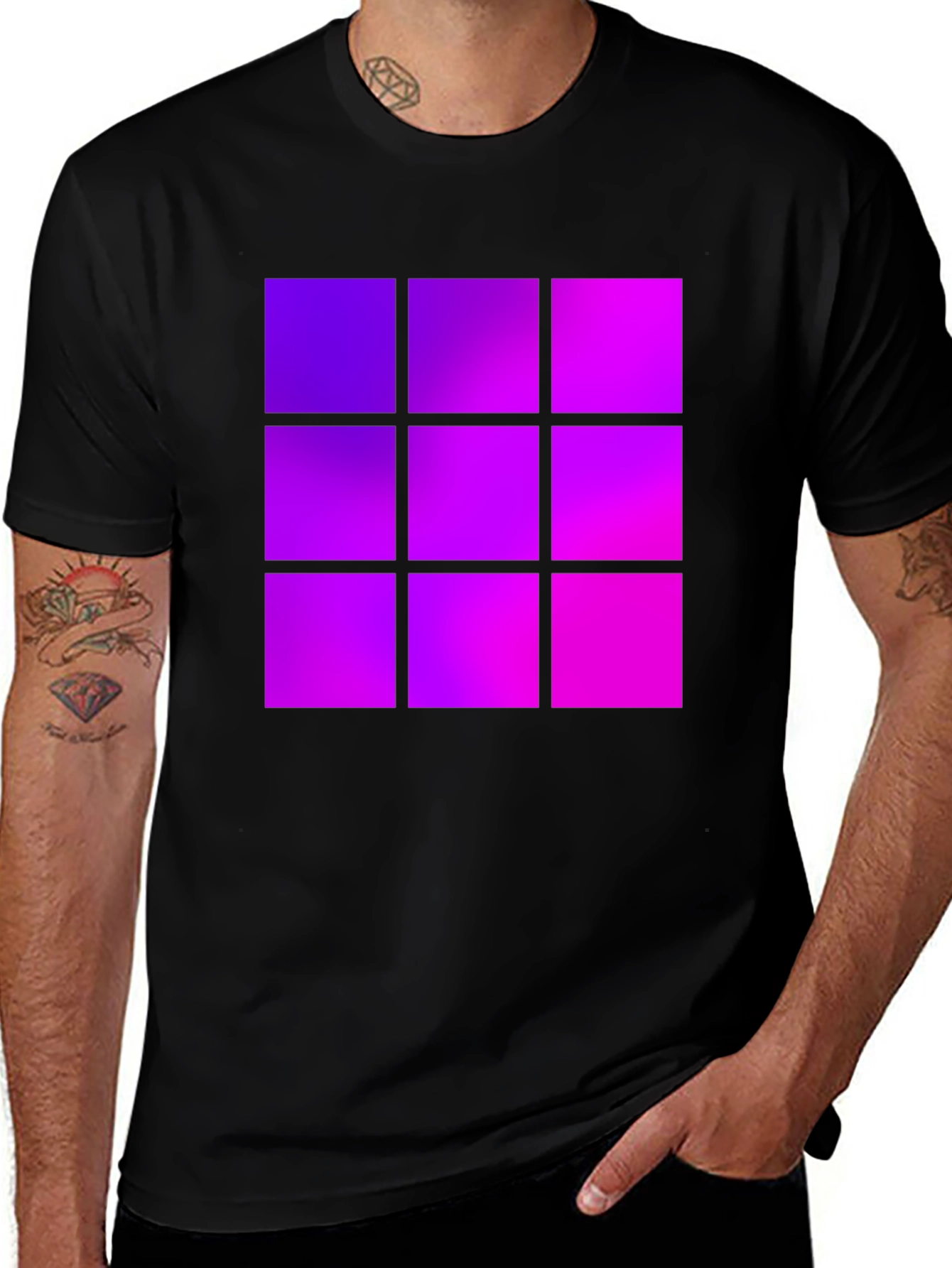 Gradient Squares Graphic Black Tee