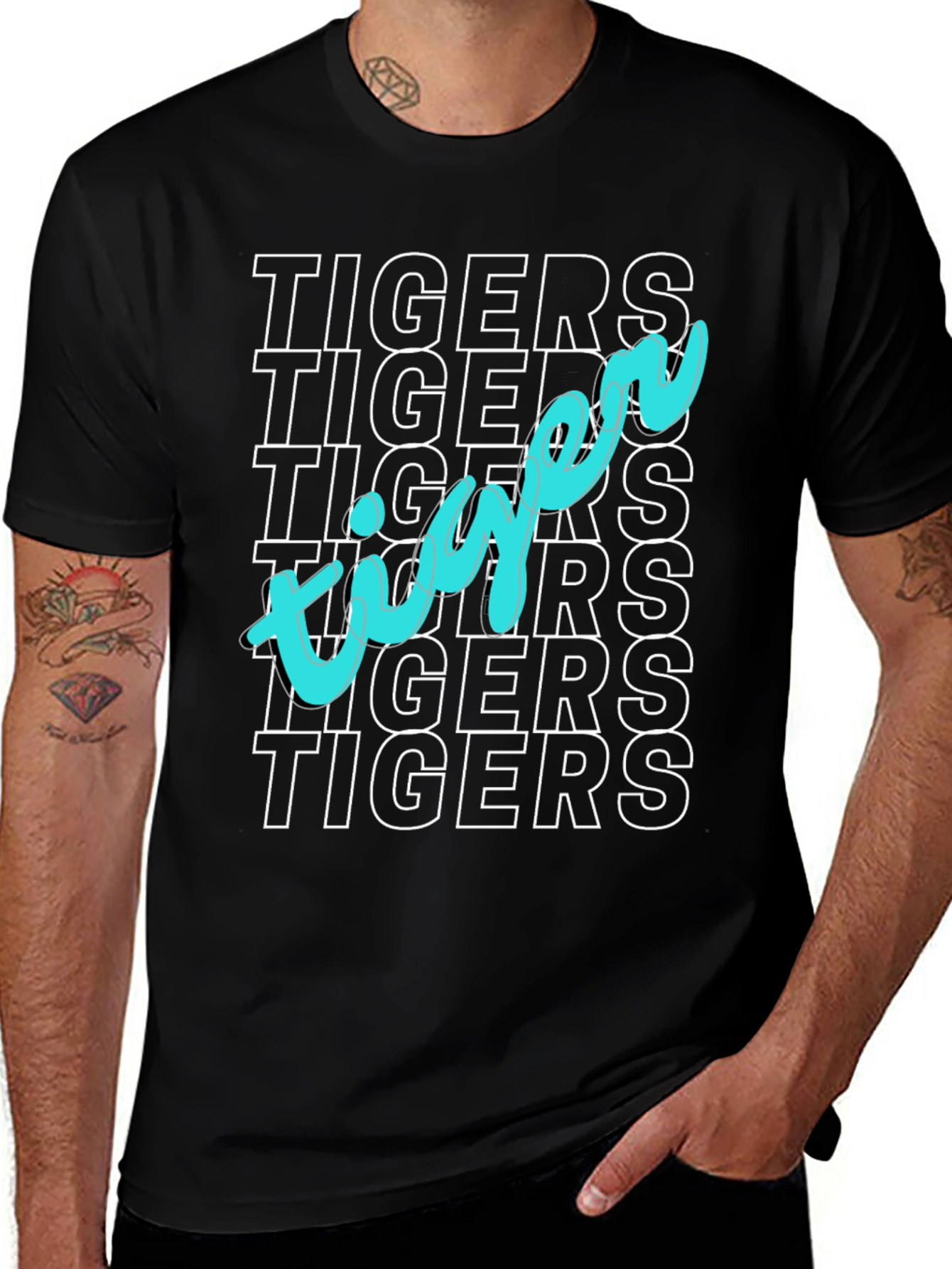 Tigers Graphic Print Black T-Shirt