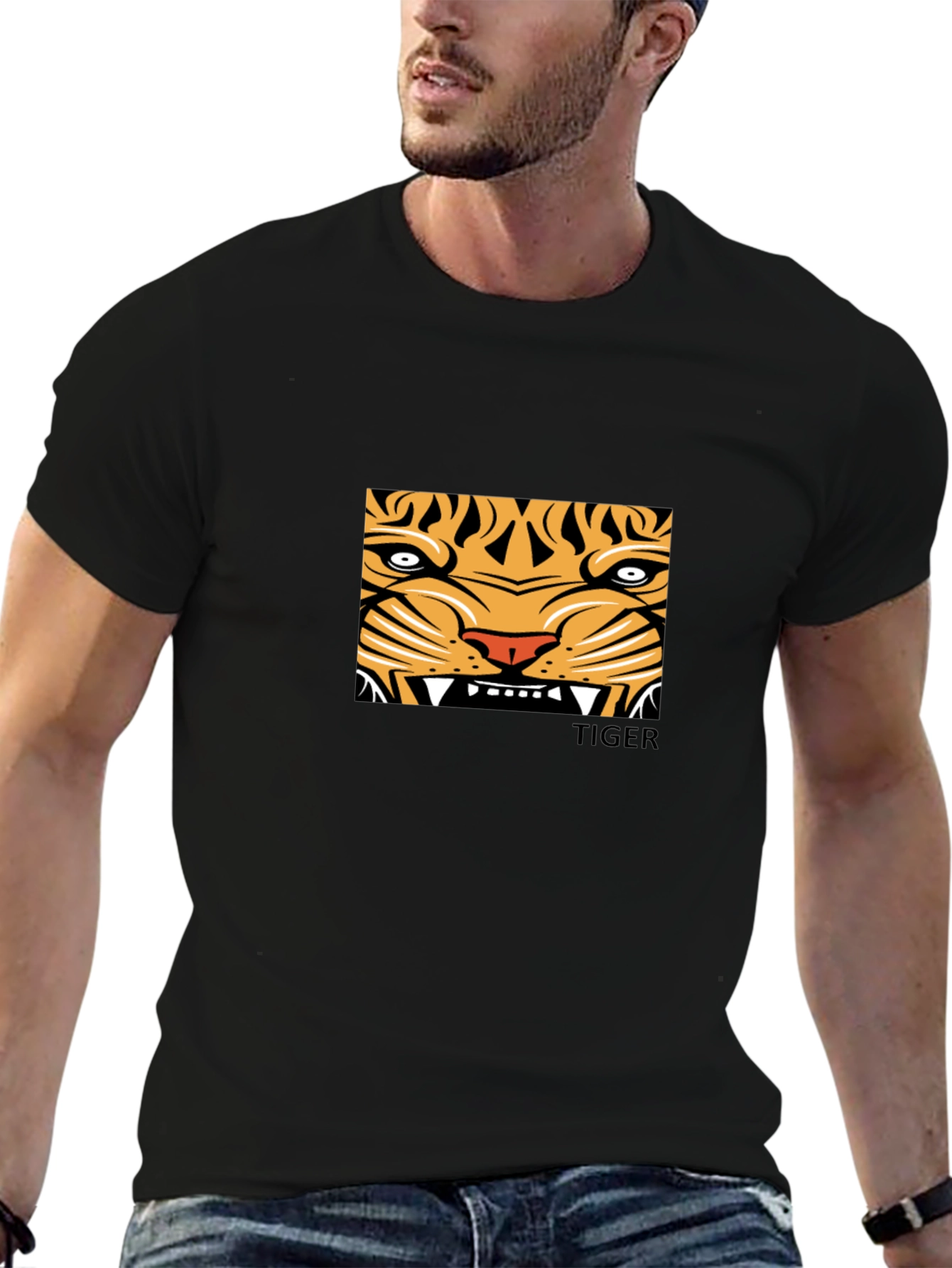Tiger Face Graphic Black T-Shirt