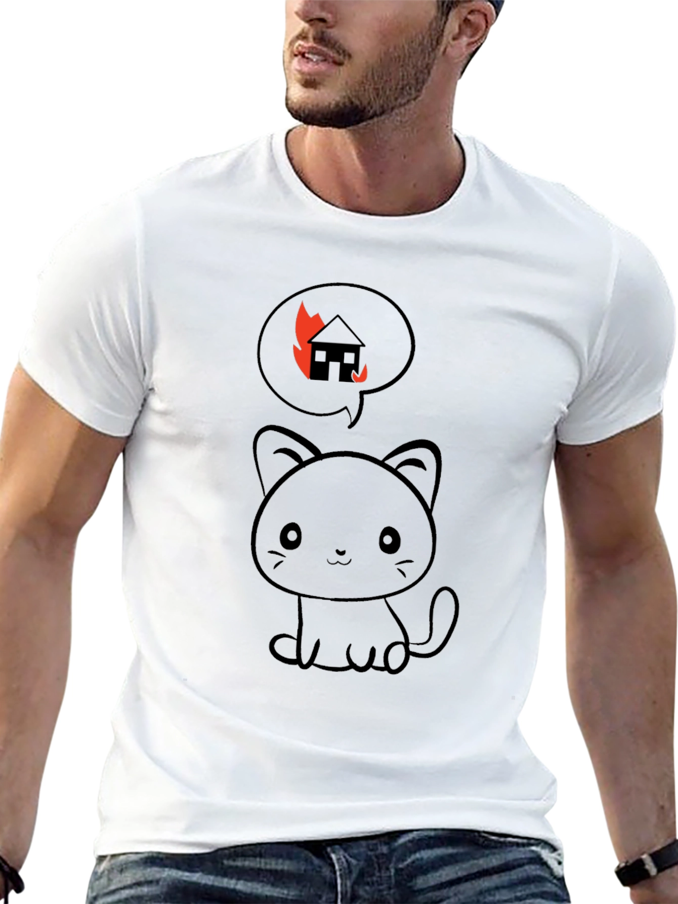 Burning House Cat T-Shirt - Black Cotton