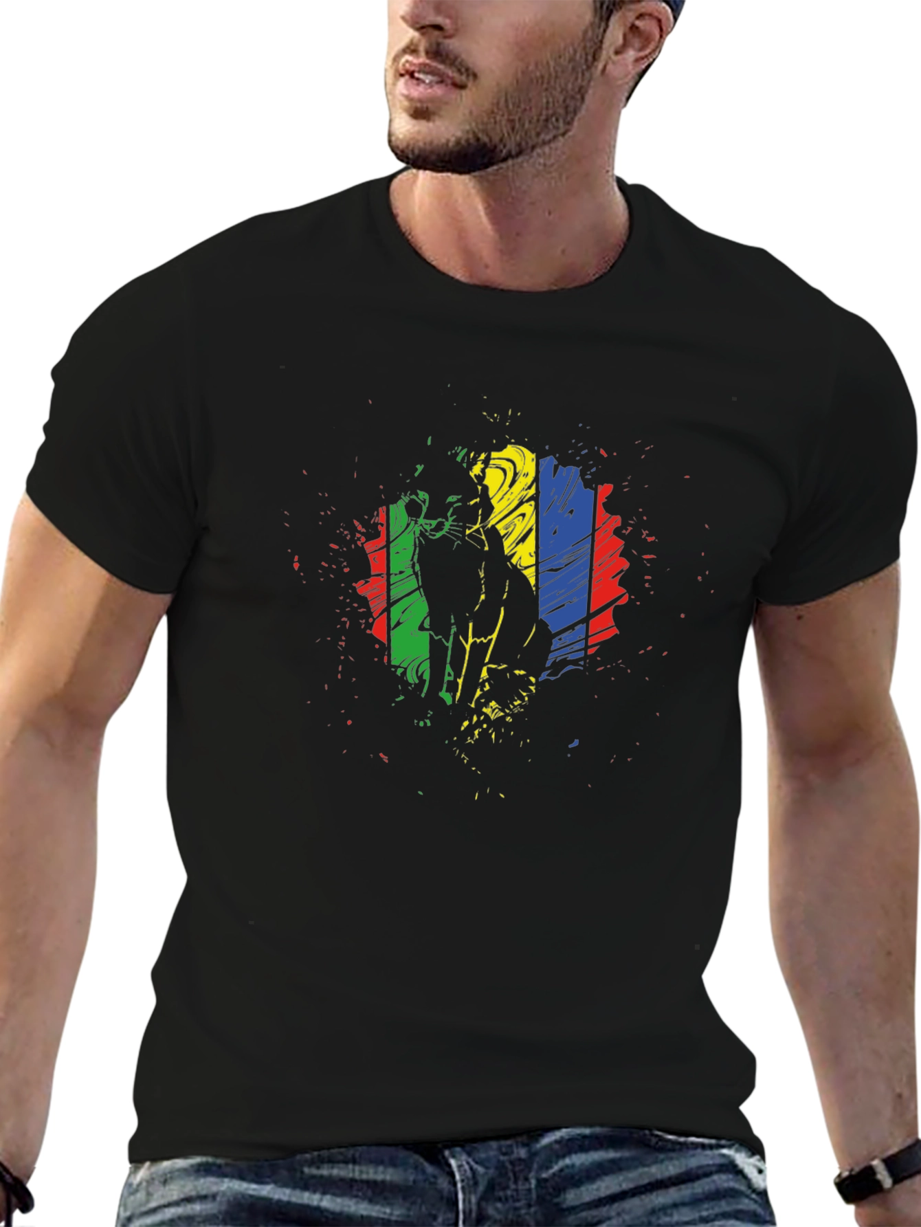 Abstract Cat Graphic Black T-Shirt