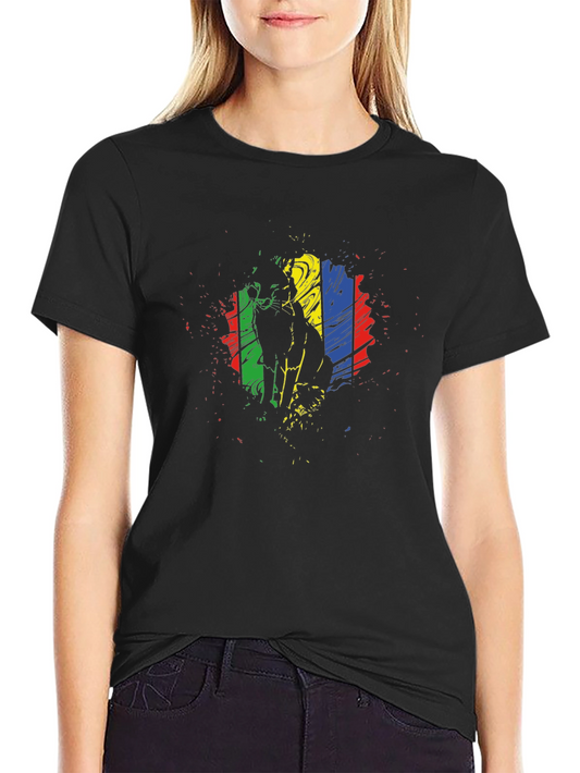 Abstract Cat Graphic Black T-Shirt