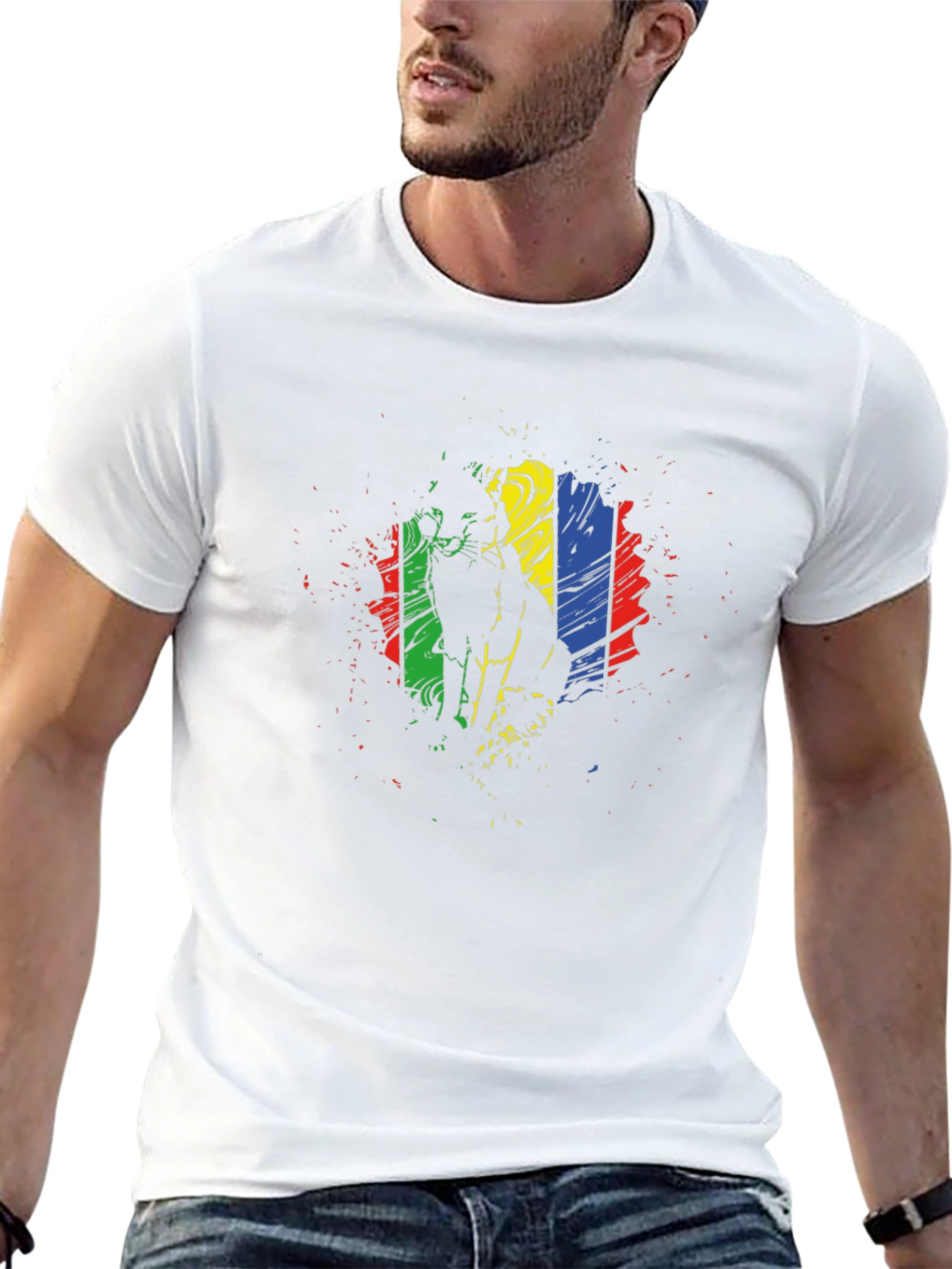 Abstract Cat Graphic Black T-Shirt