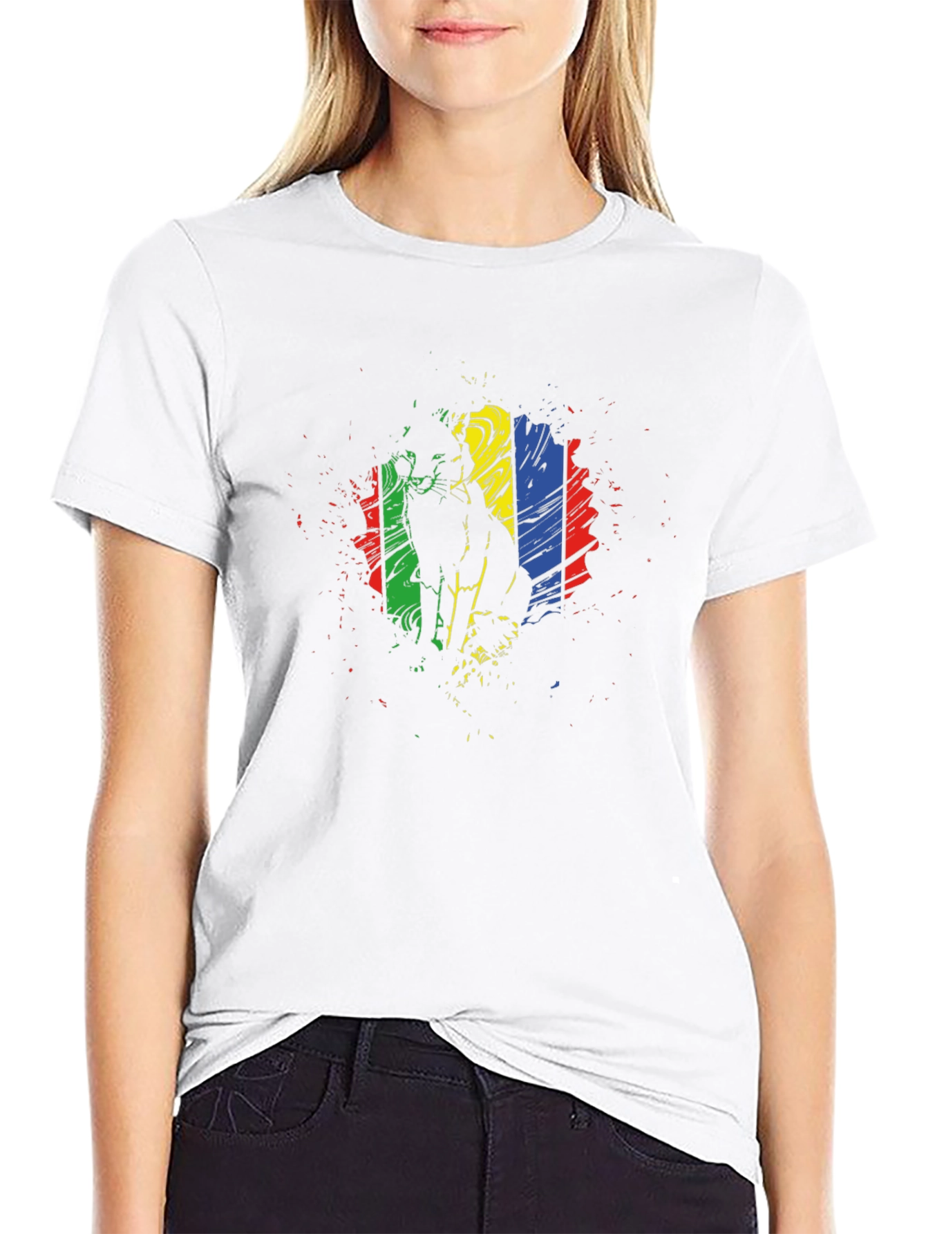 Abstract Cat Graphic Black T-Shirt