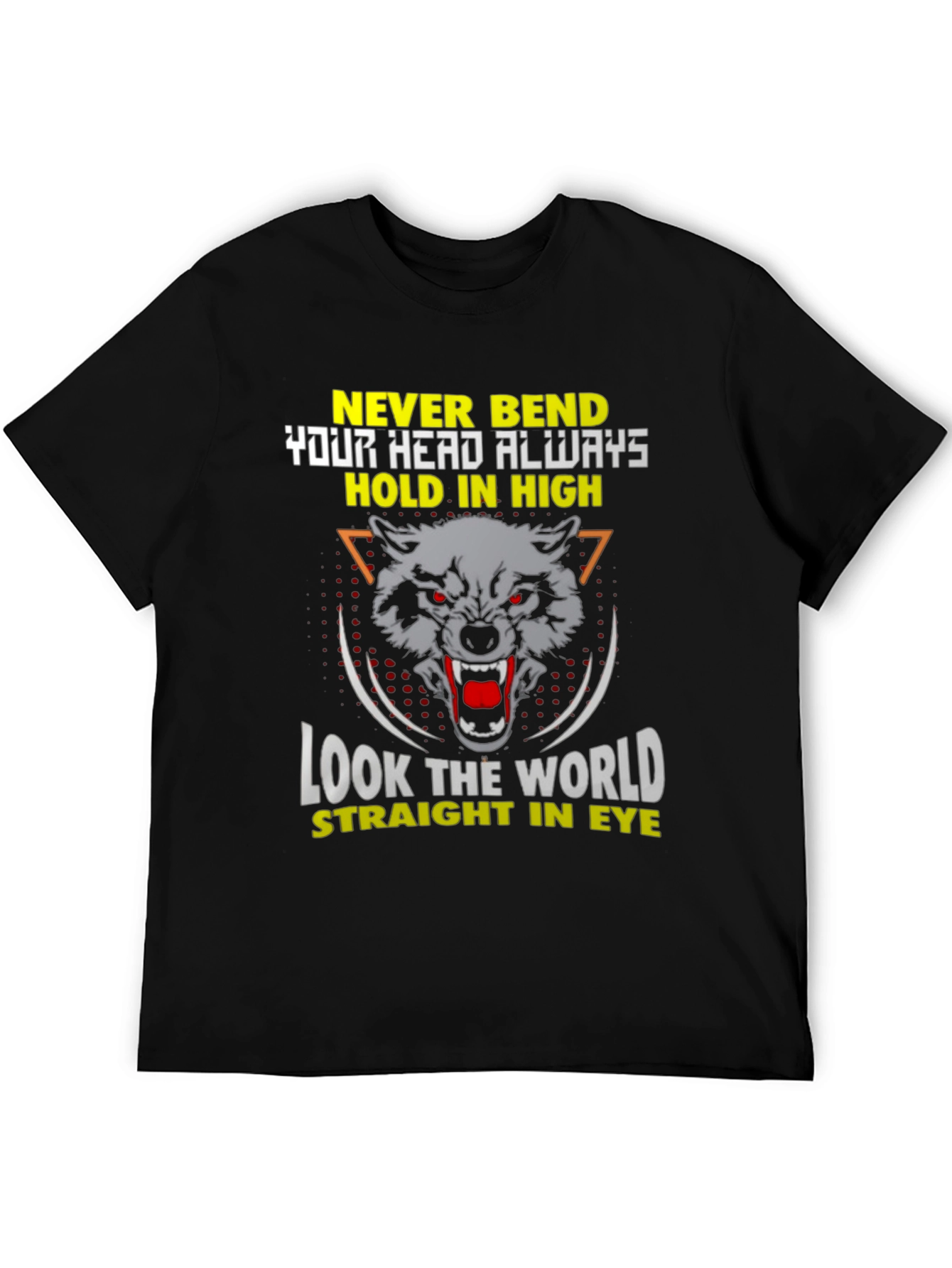 Wolf Graphic Black T-Shirt: Never Bend Hold High
