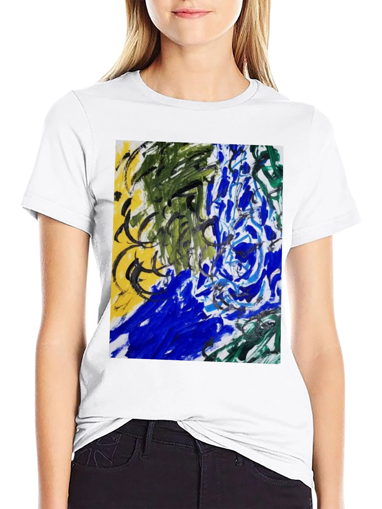 Abstract Art Graphic Tee - Modern Art Black T-Shirt