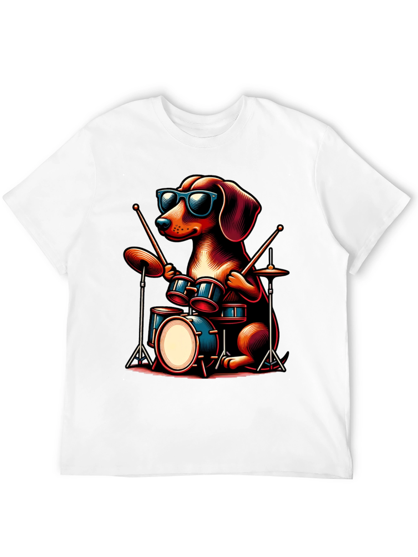 Cool Dog Drummer Graphic Tee - Black Cotton